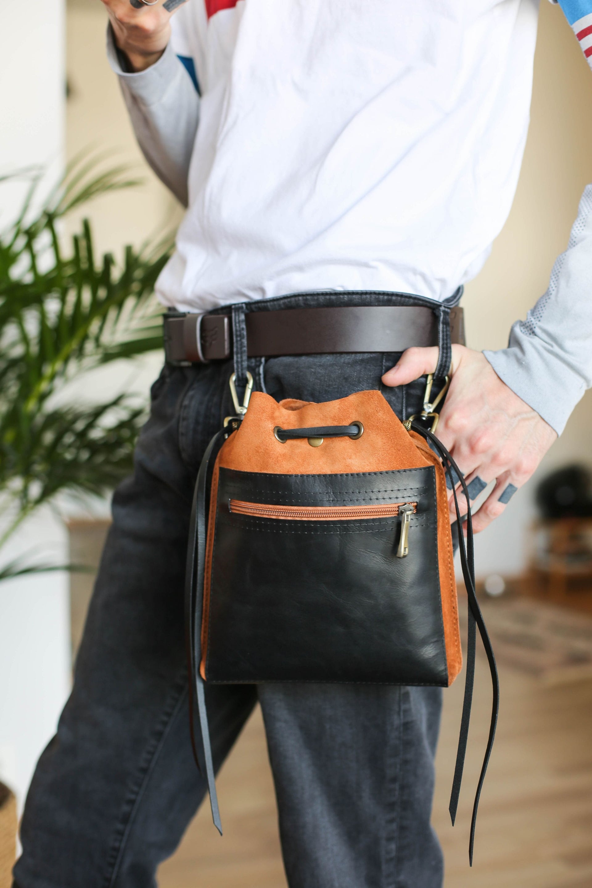 Black And Brown Leather Purse For Men