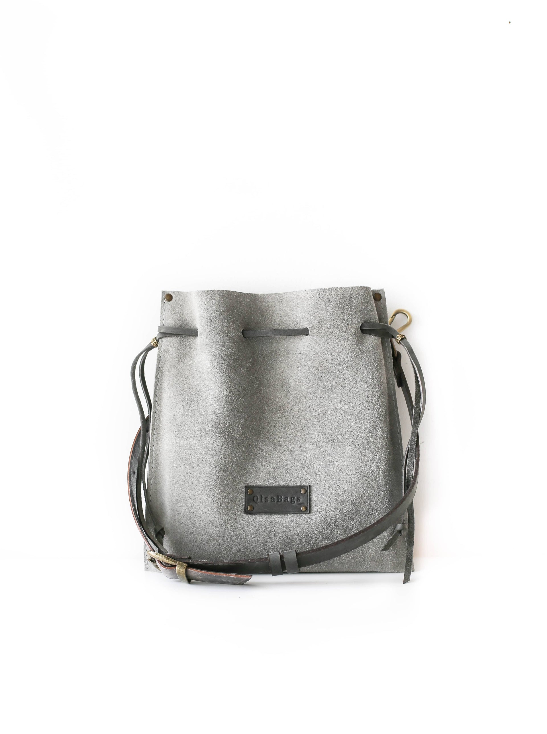 gray leather pouch