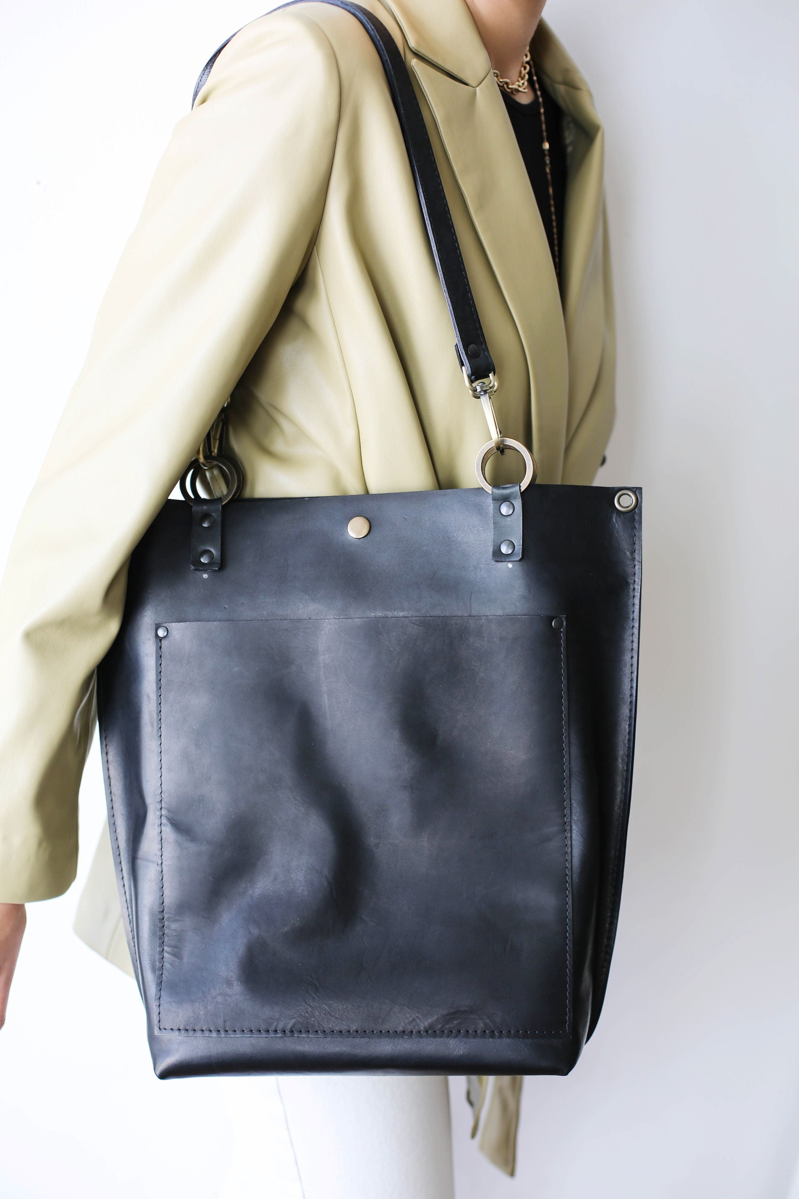 Black leather handbag