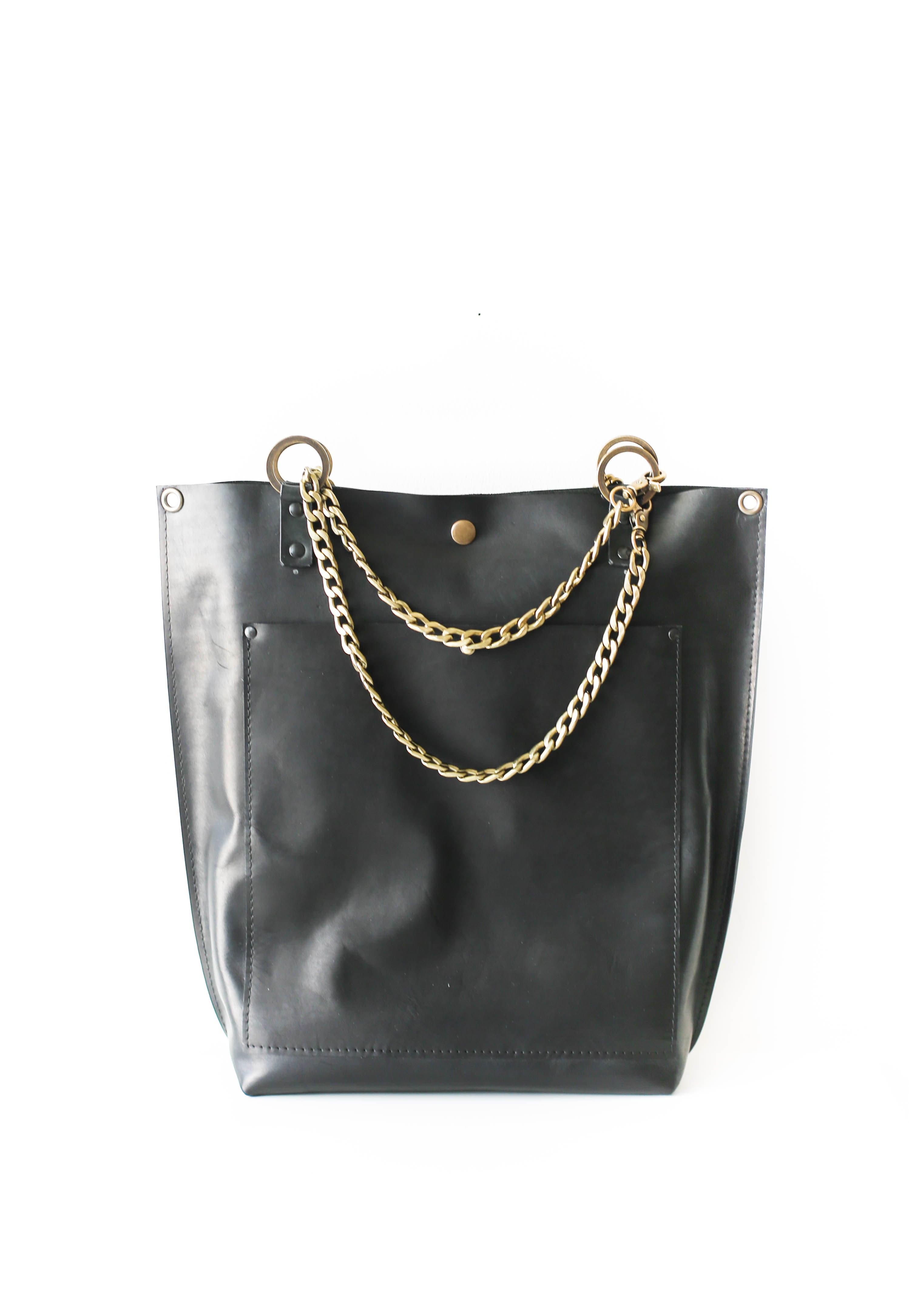 Black leather tote