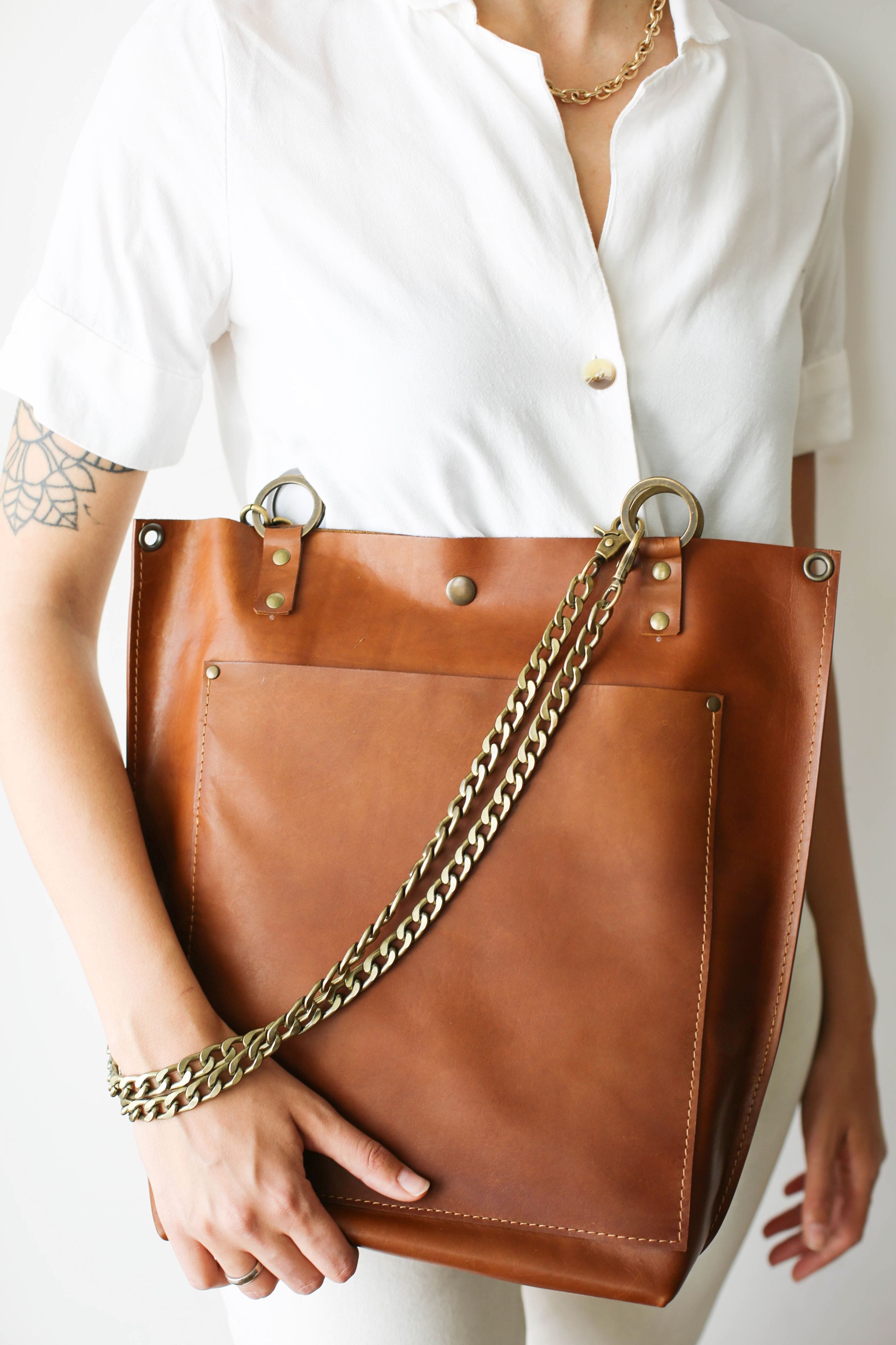 brown leather handbag