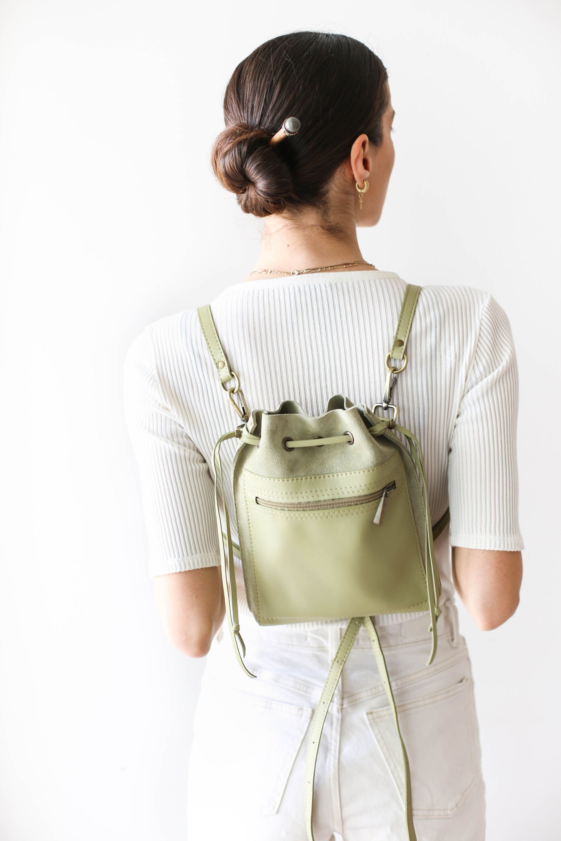 Olive Mini Leather Backpack