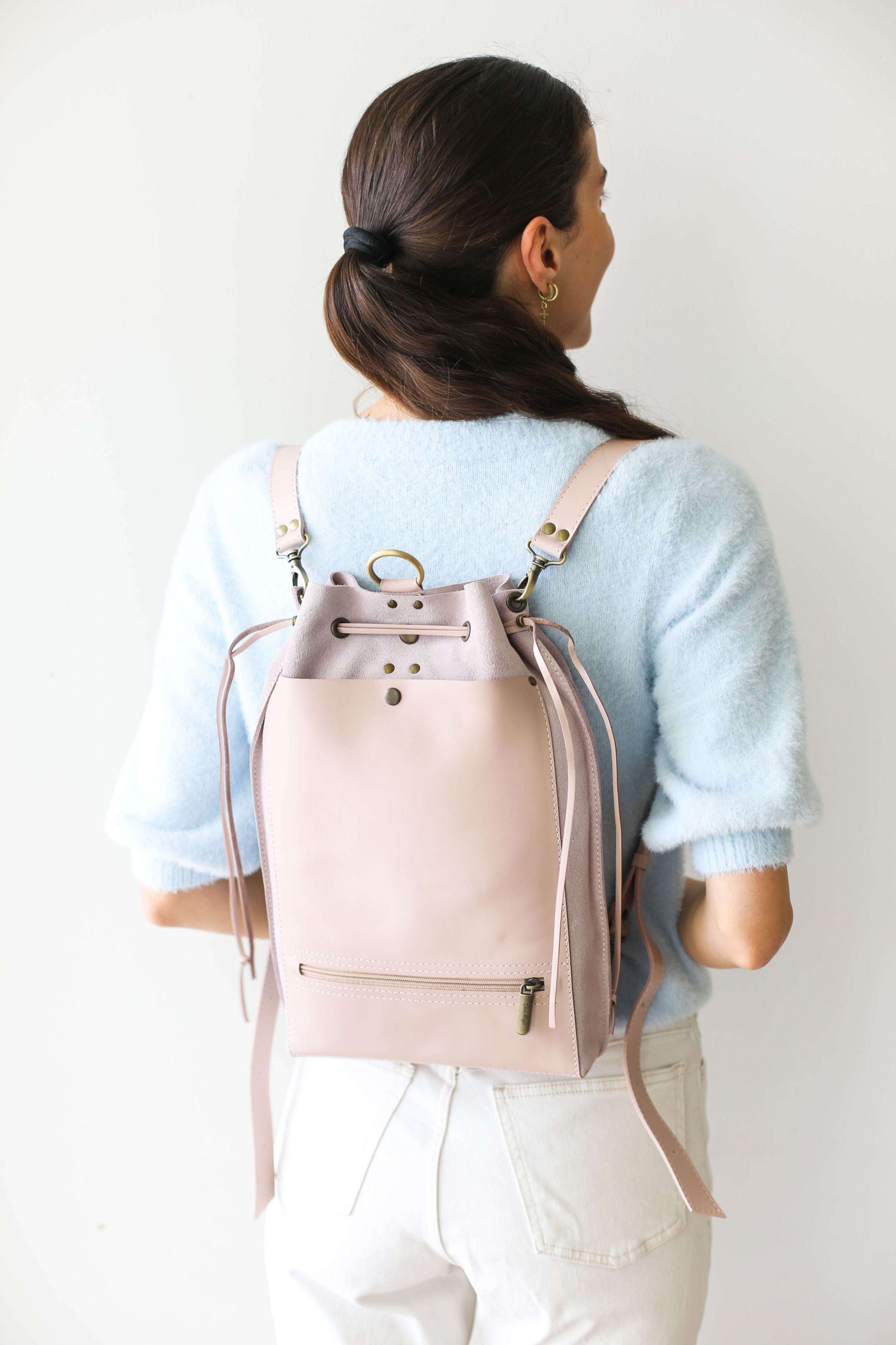 Pink Louise Small Recycled Vegan Leather Backpack | Melie Bianco