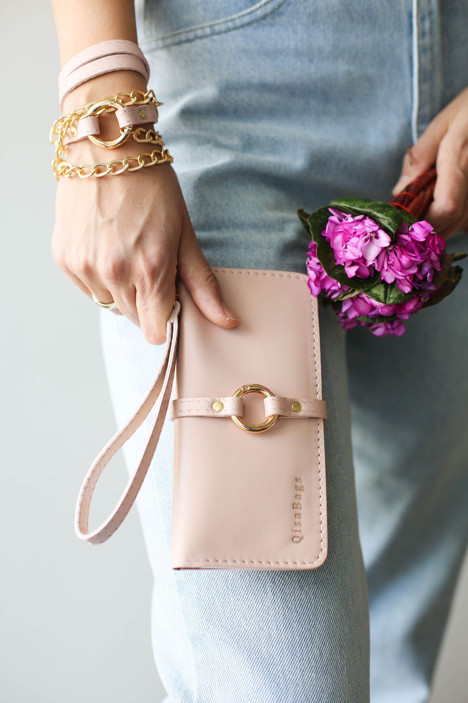 Pink Leather purse for women