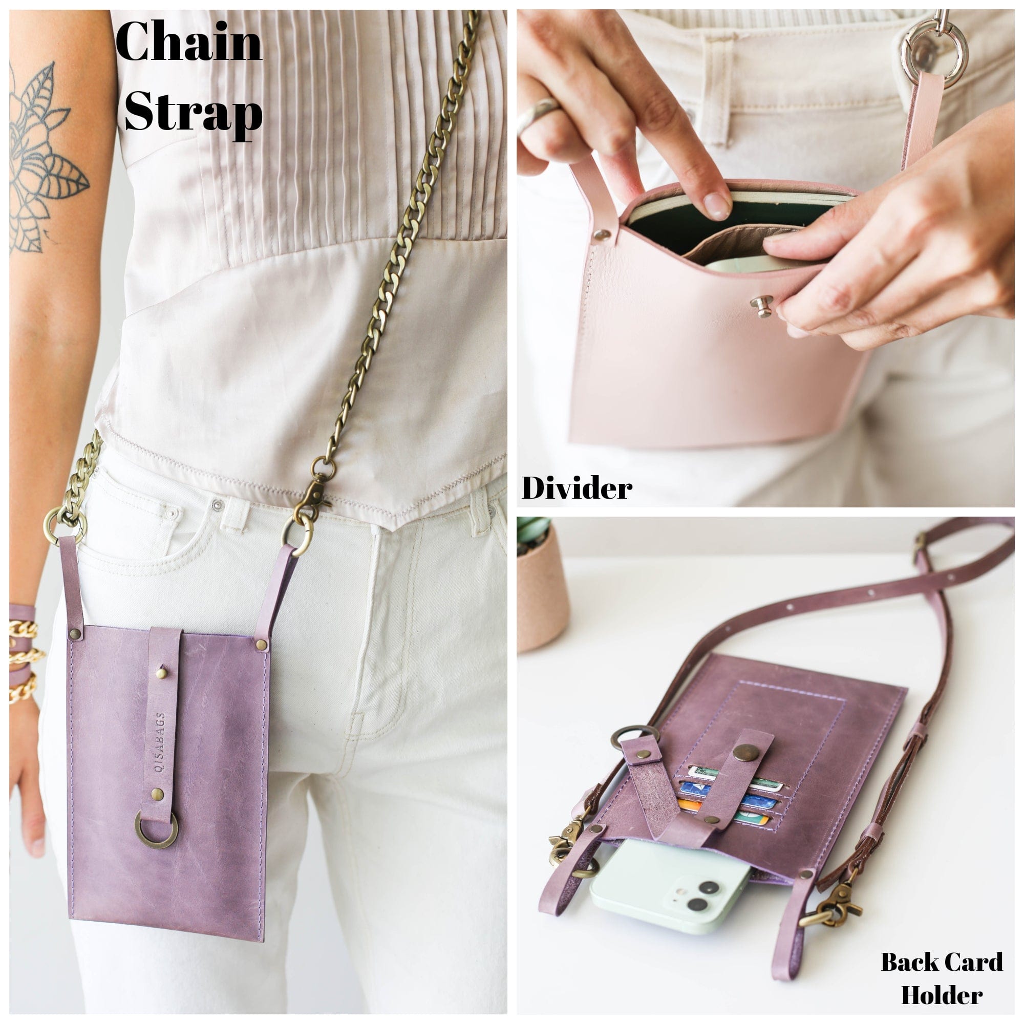 RFID Leather Phone Crossbody Bag w/Key Chain - Deep buy Violet and Fawn Phone Sling