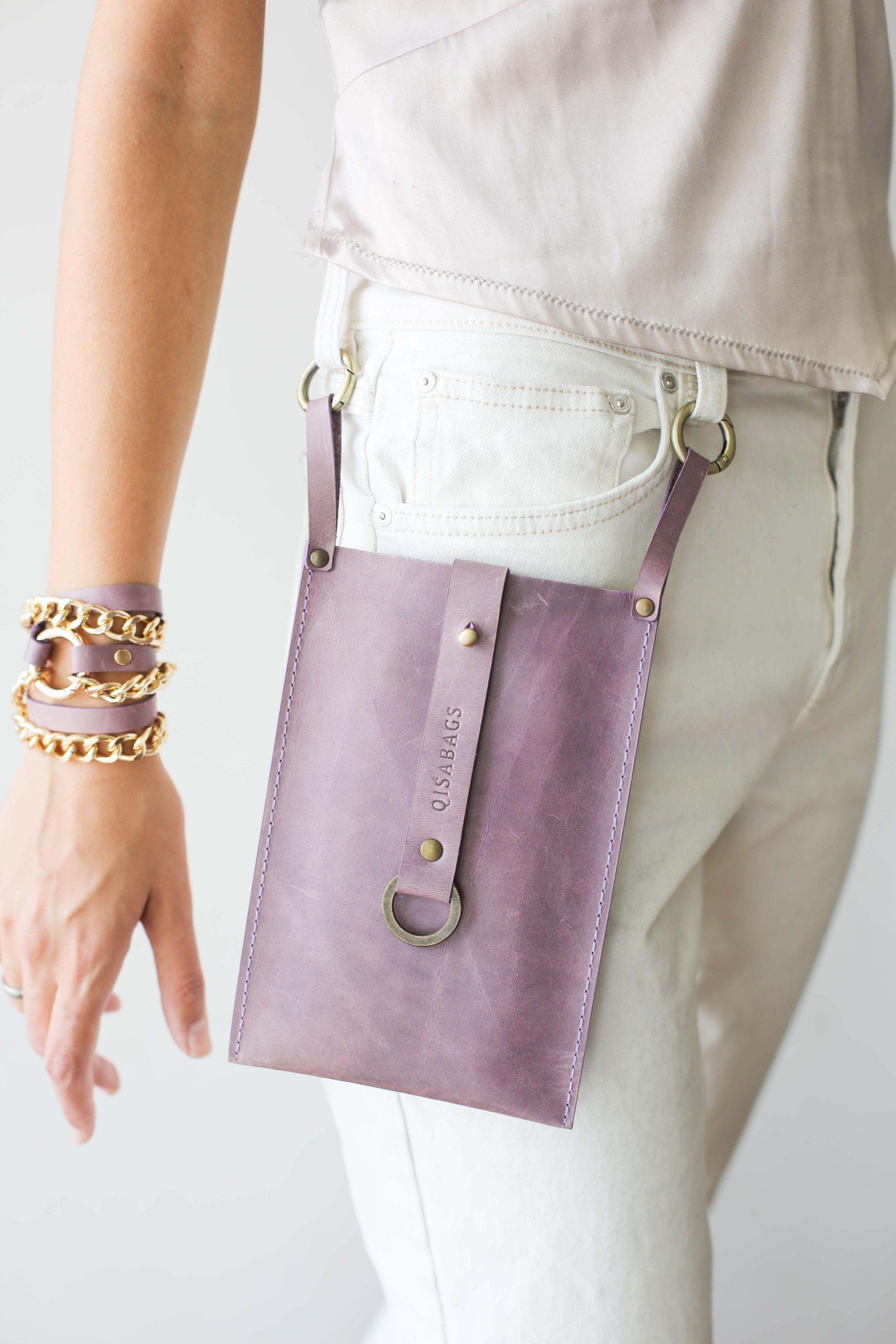 Lilac Leather Phone Bag