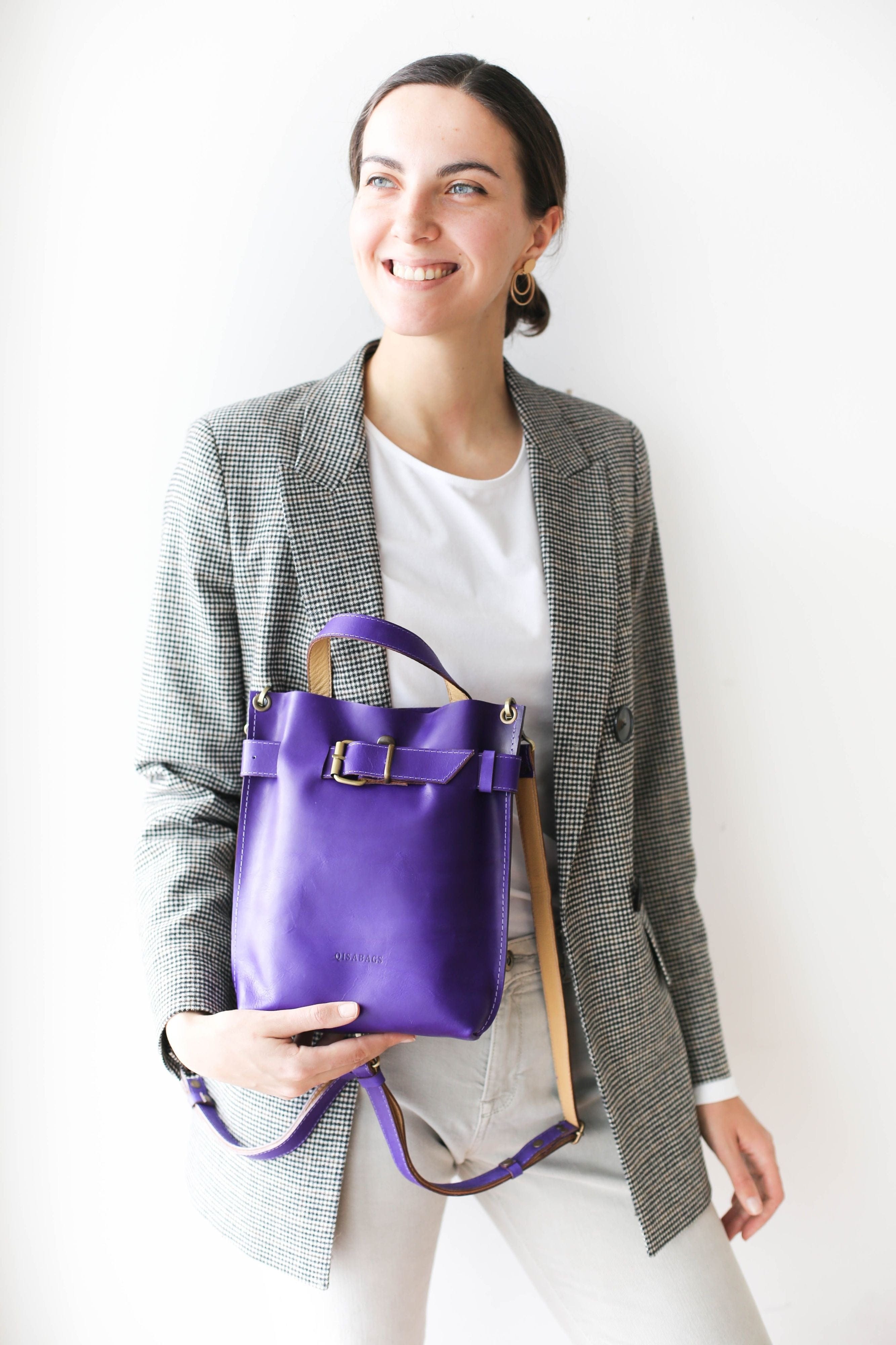 purple leather shoulder bag 