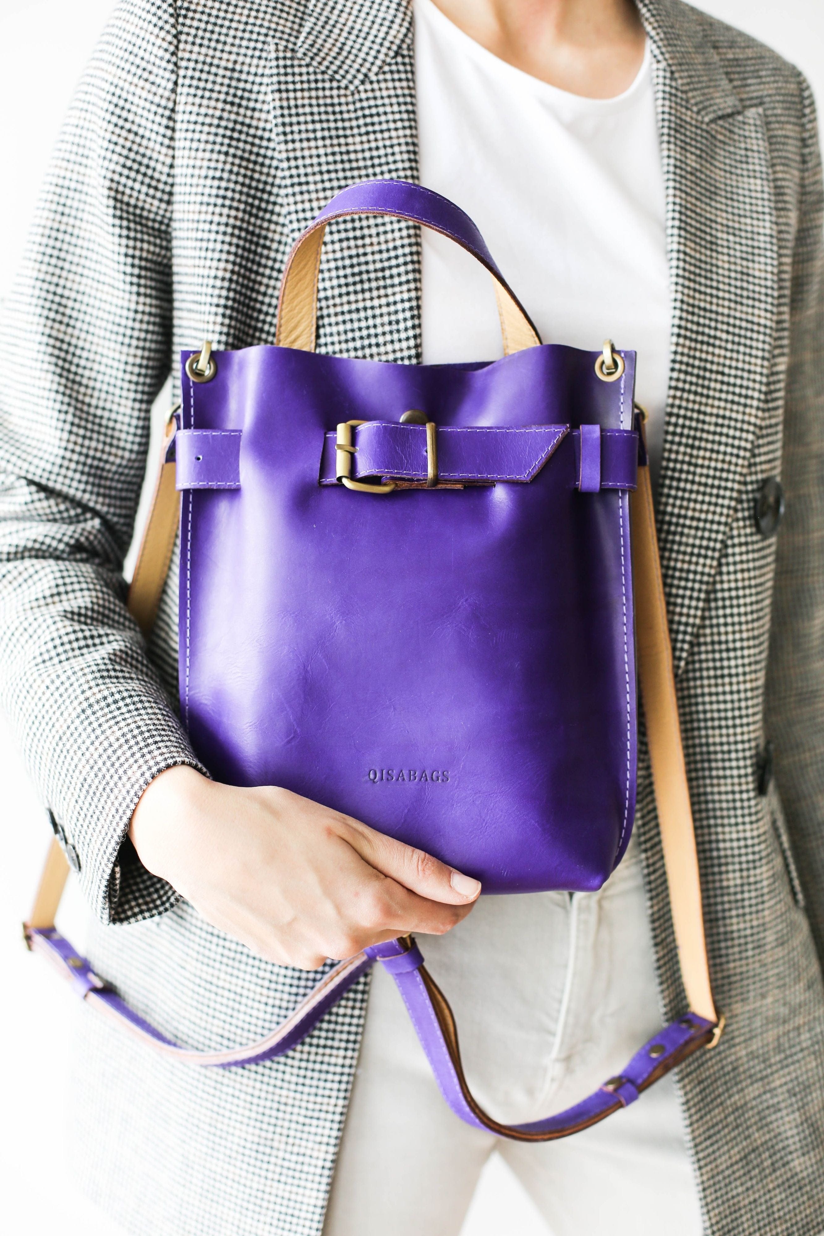 purple leather crossbody bag