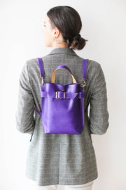 purple leather backpack