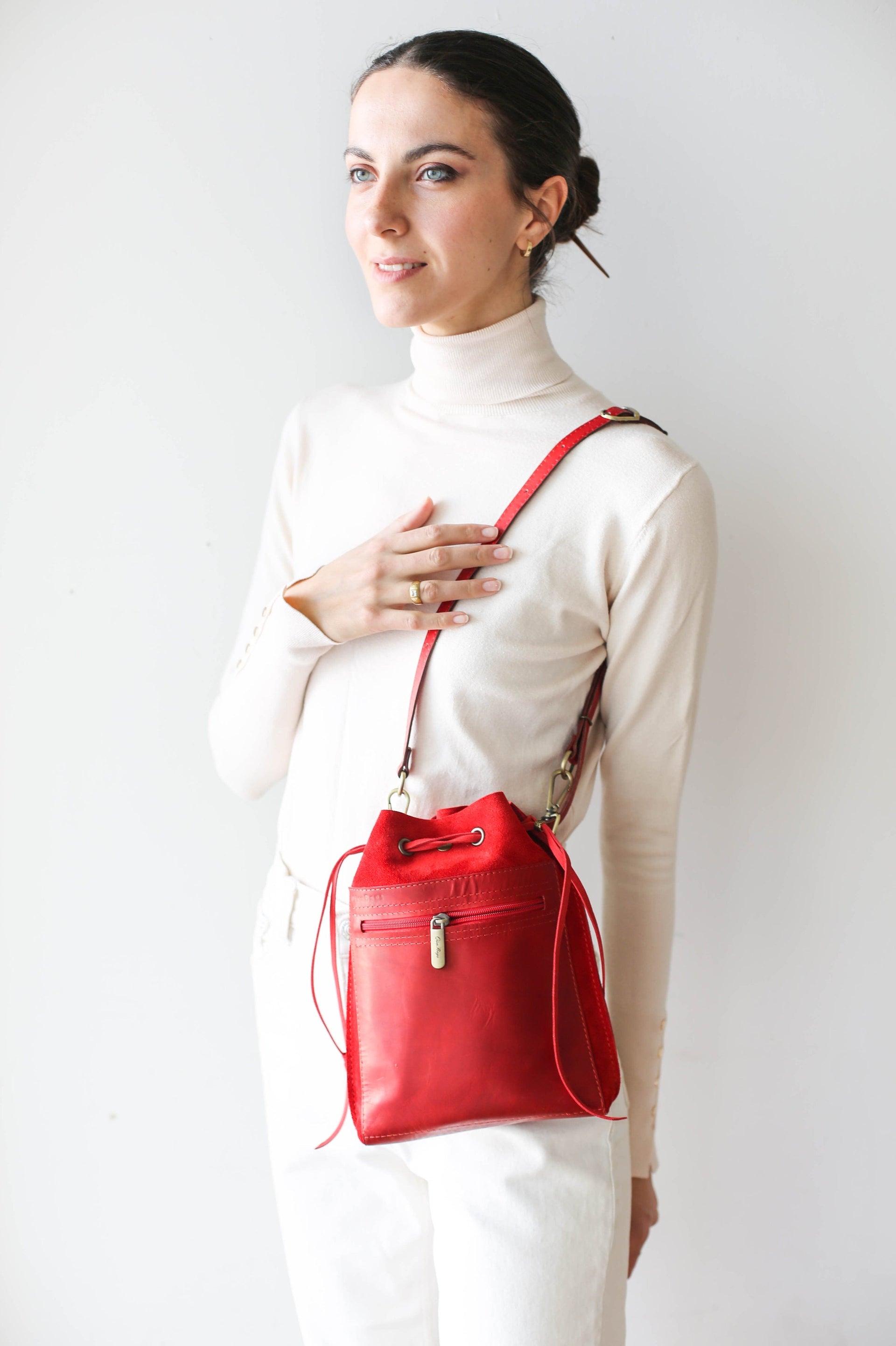 Red Leather Bucket Purse