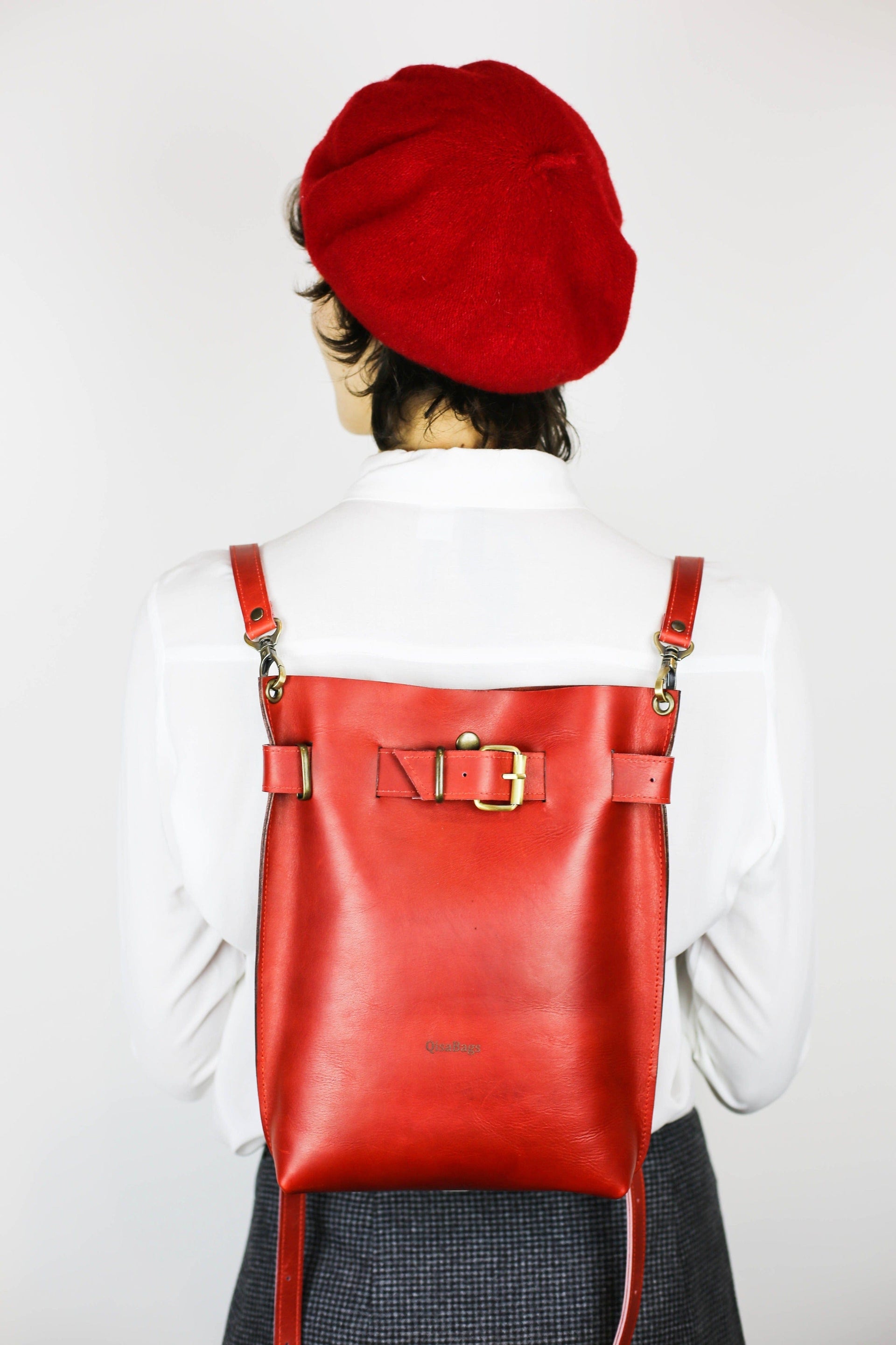 Designer Red Leather Backpack