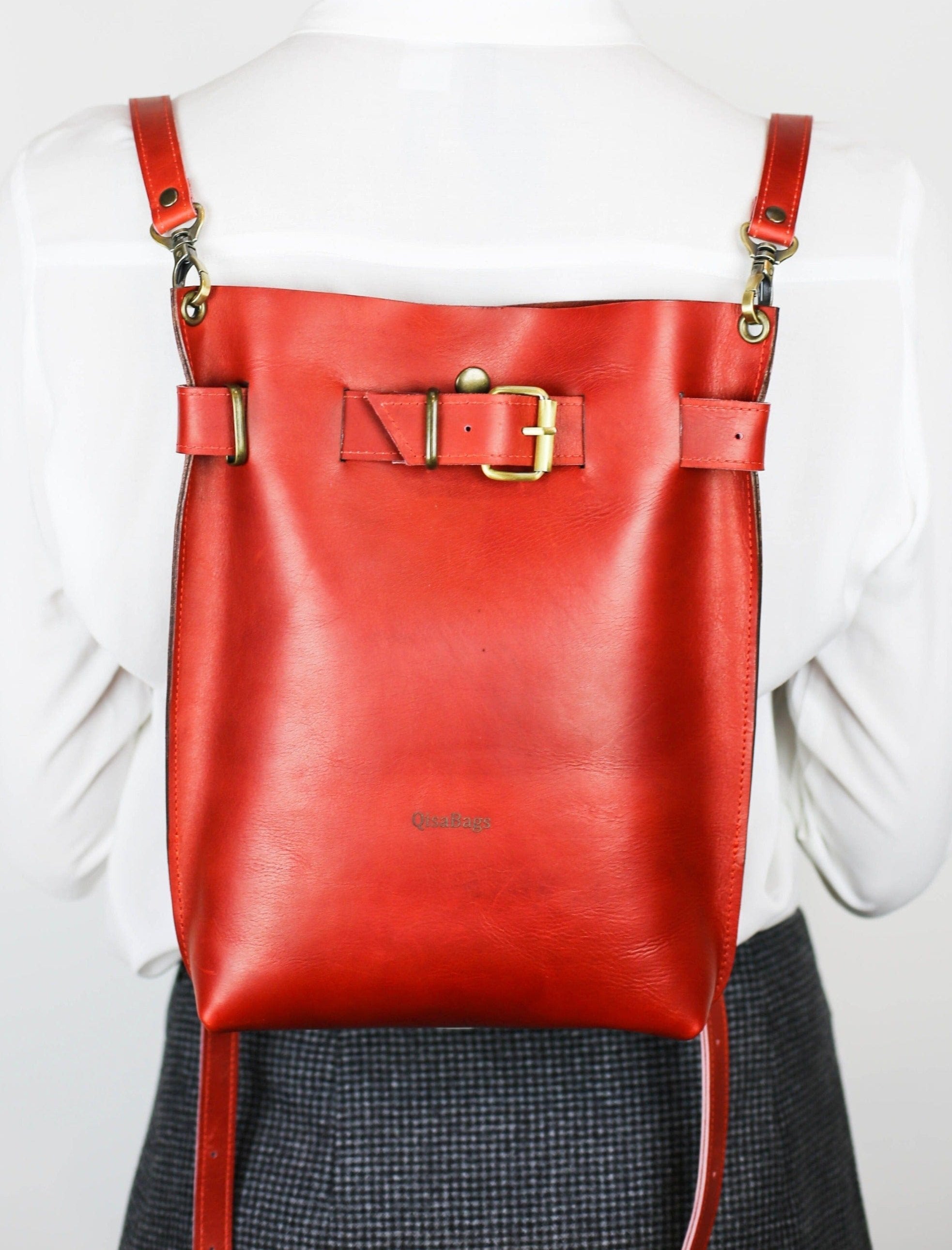 Designer Red Leather Backpack