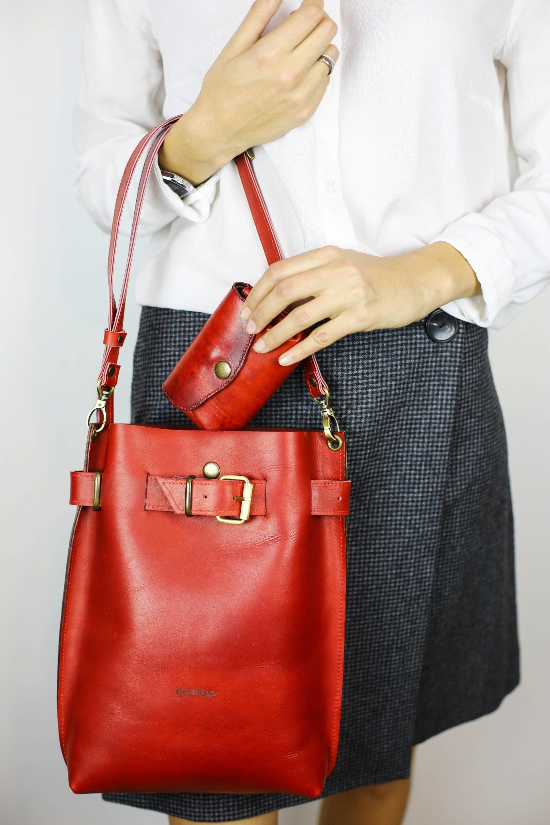 Handmade Red Leather Handbag