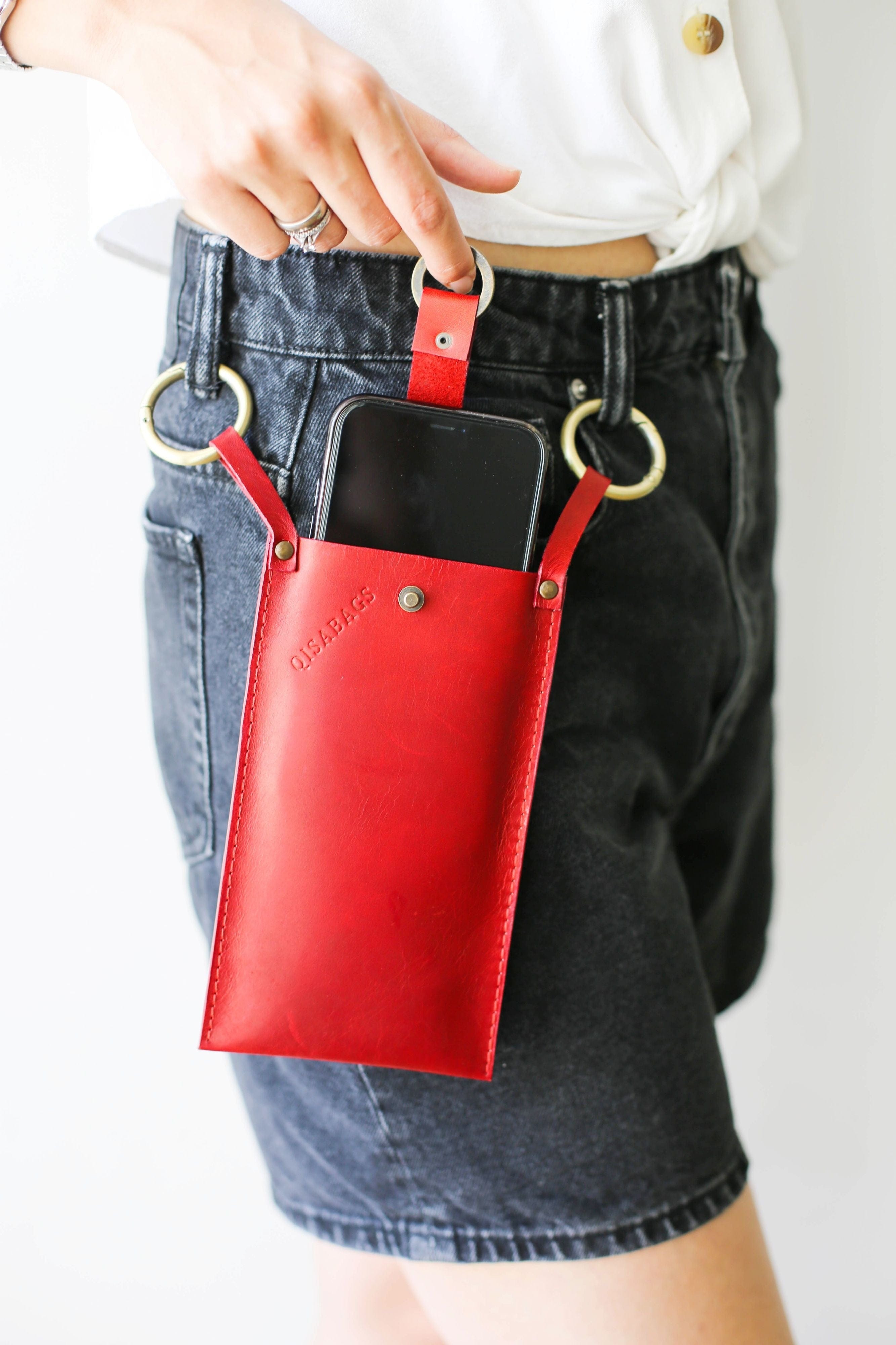 Handmade leather phone bag