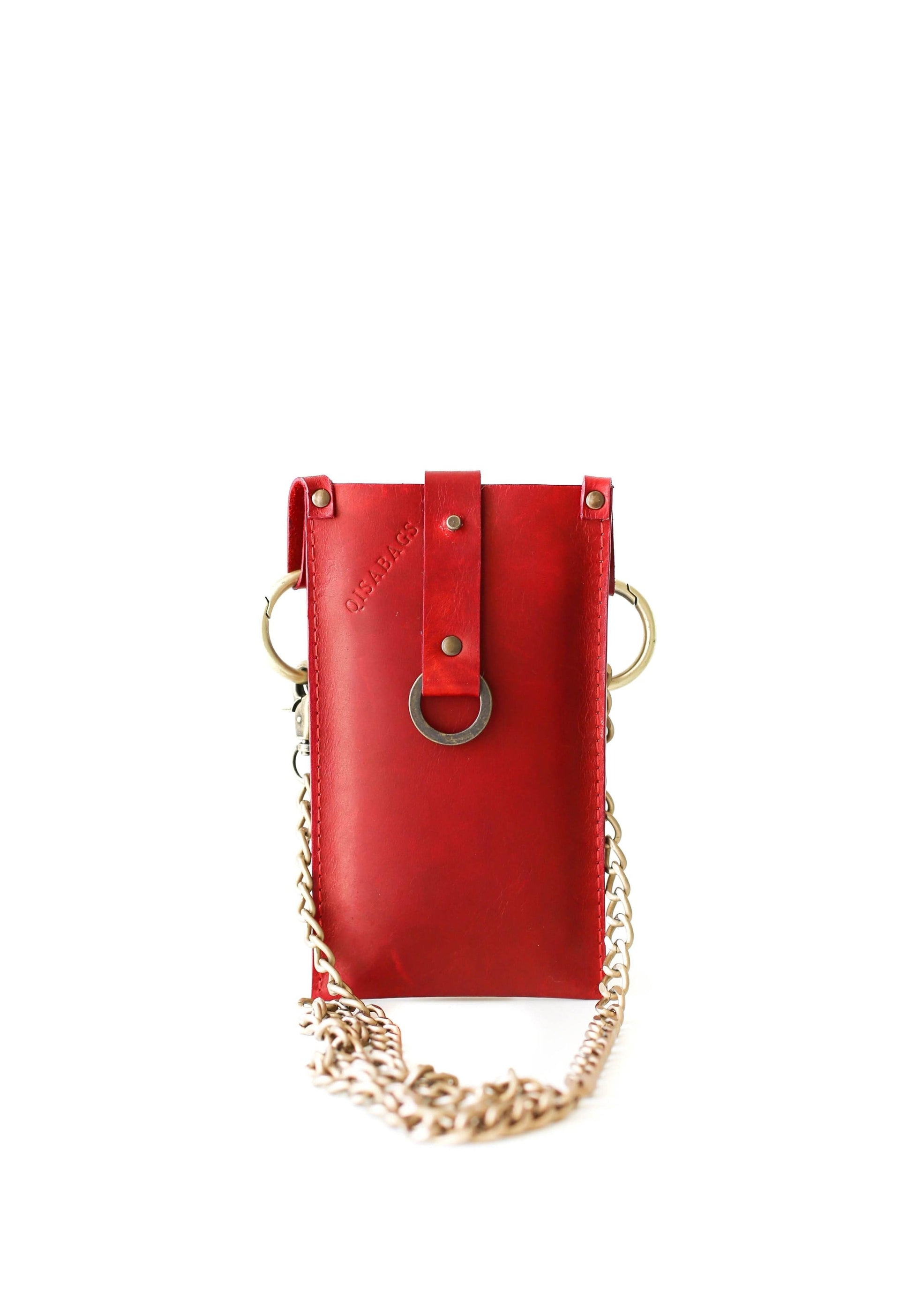 Red leather bag for phone