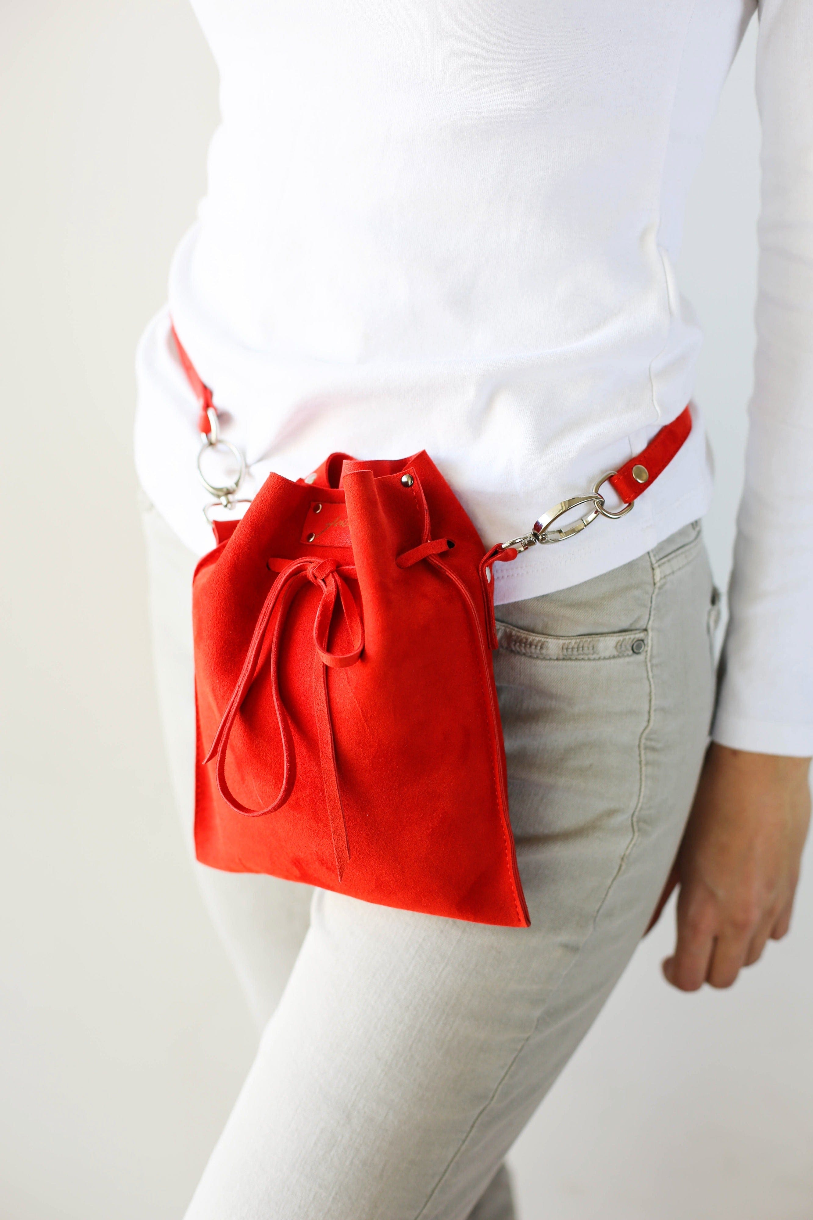 Red Suede Pouch Bag | Belt Bag & Cross Body Bag - Qisabags