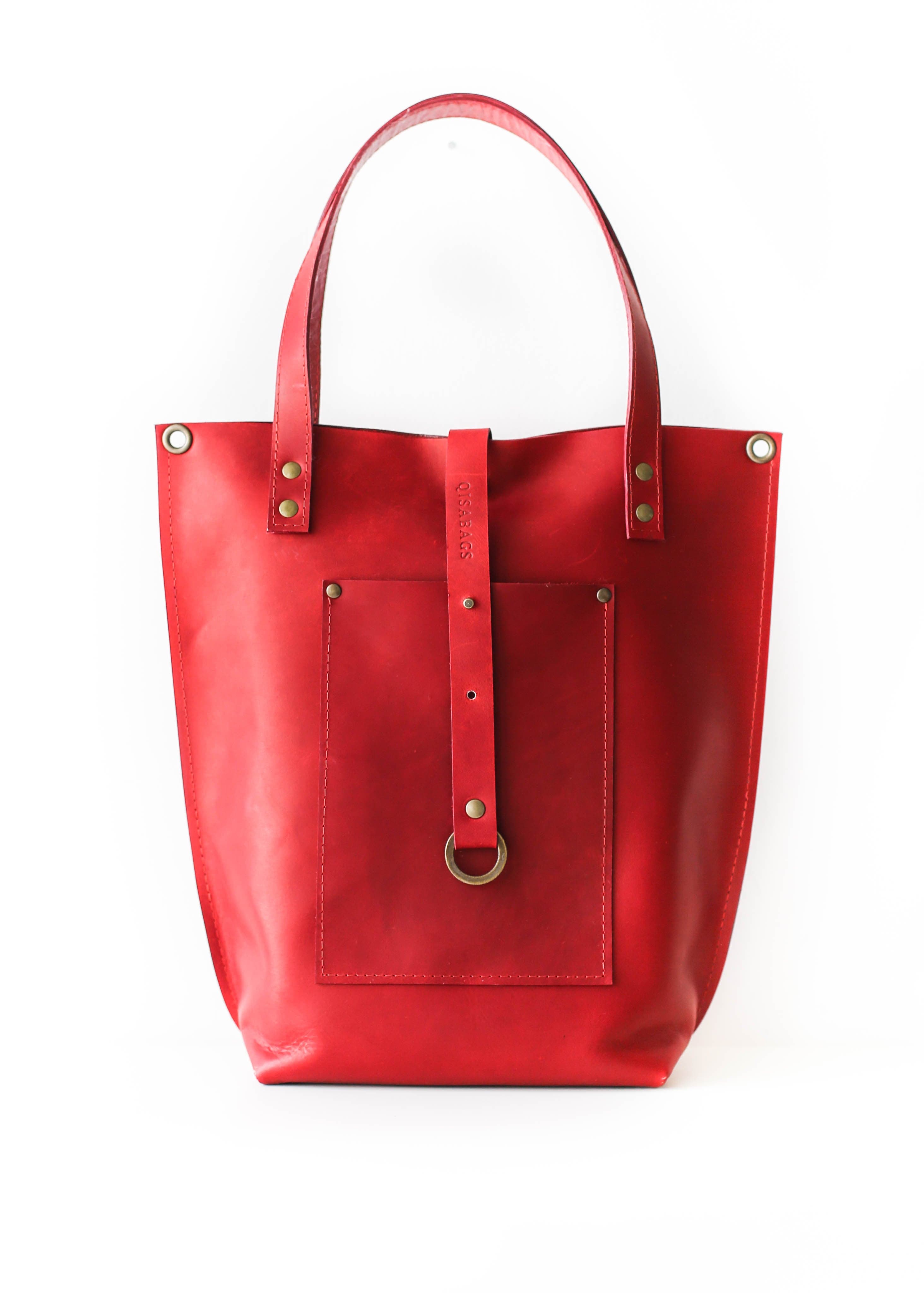 Red Leather Tote Bag