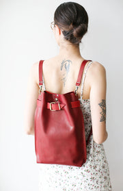 Red Leather Backpack for women
