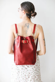 red leather backpack womens