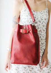 red leather shoulder bag for women