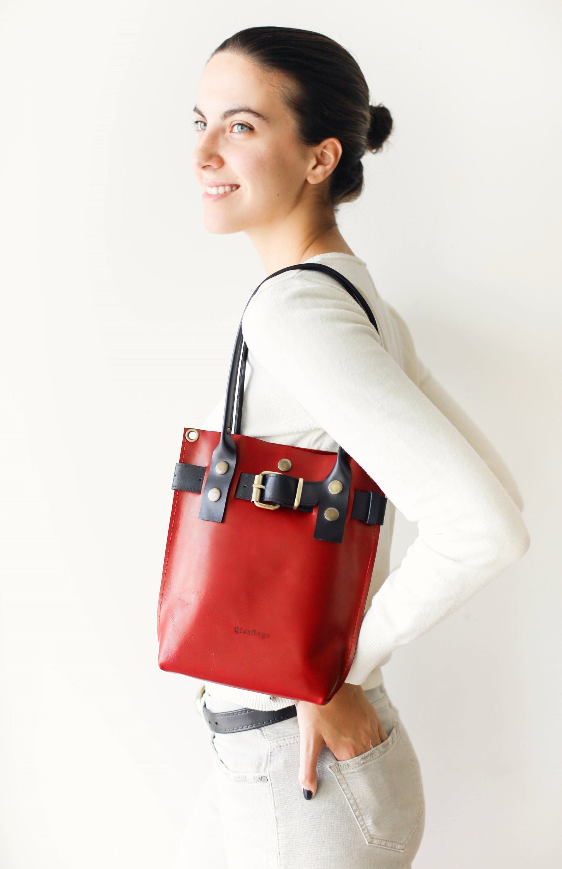 Red Leather Handbag for women