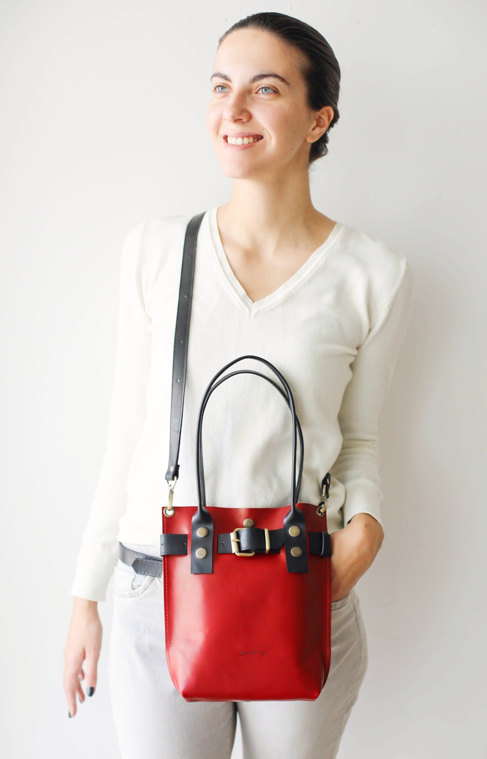red leather crossbody purse