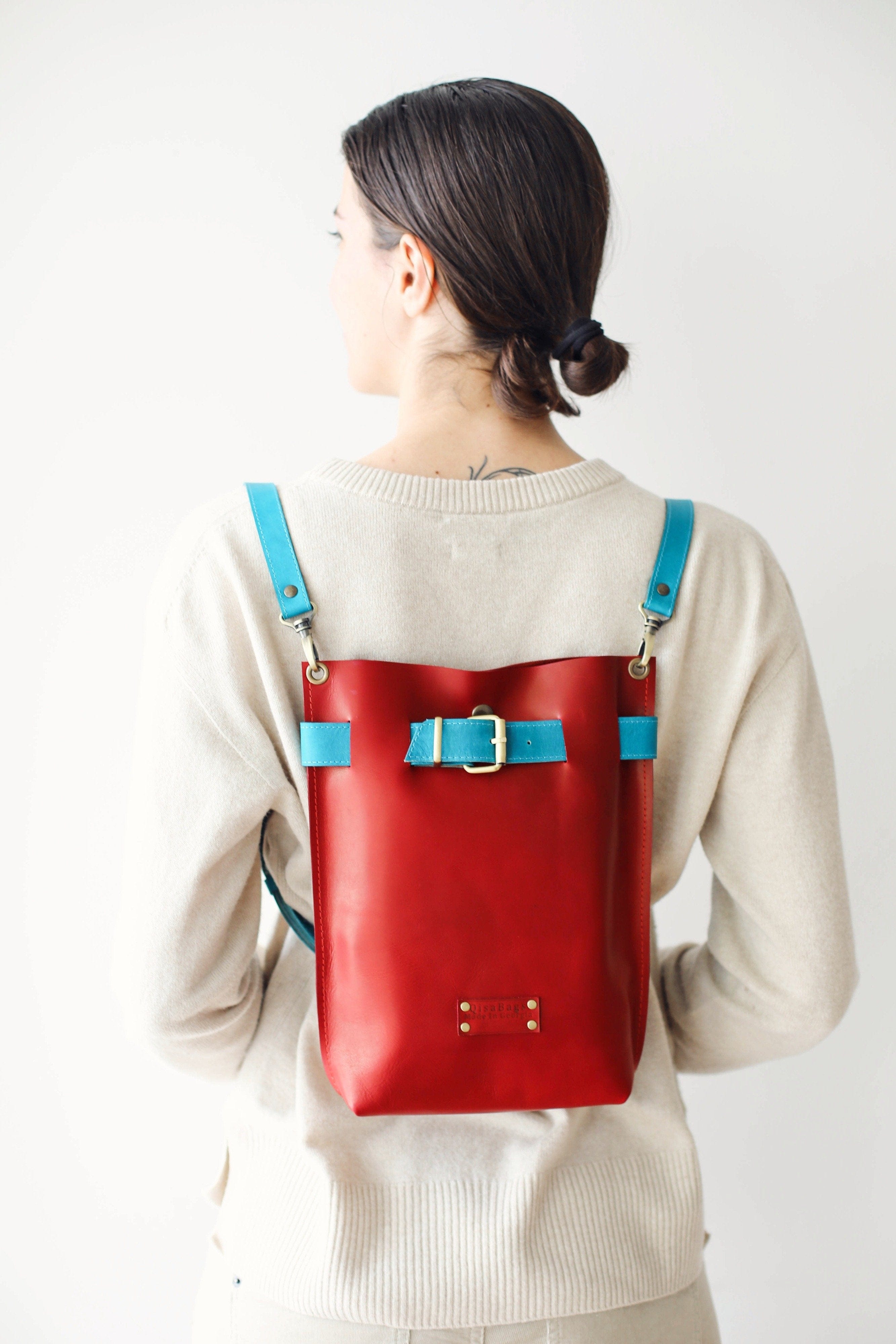 Handmade Black Leather Bag With Red Purse Black Red Crossbody