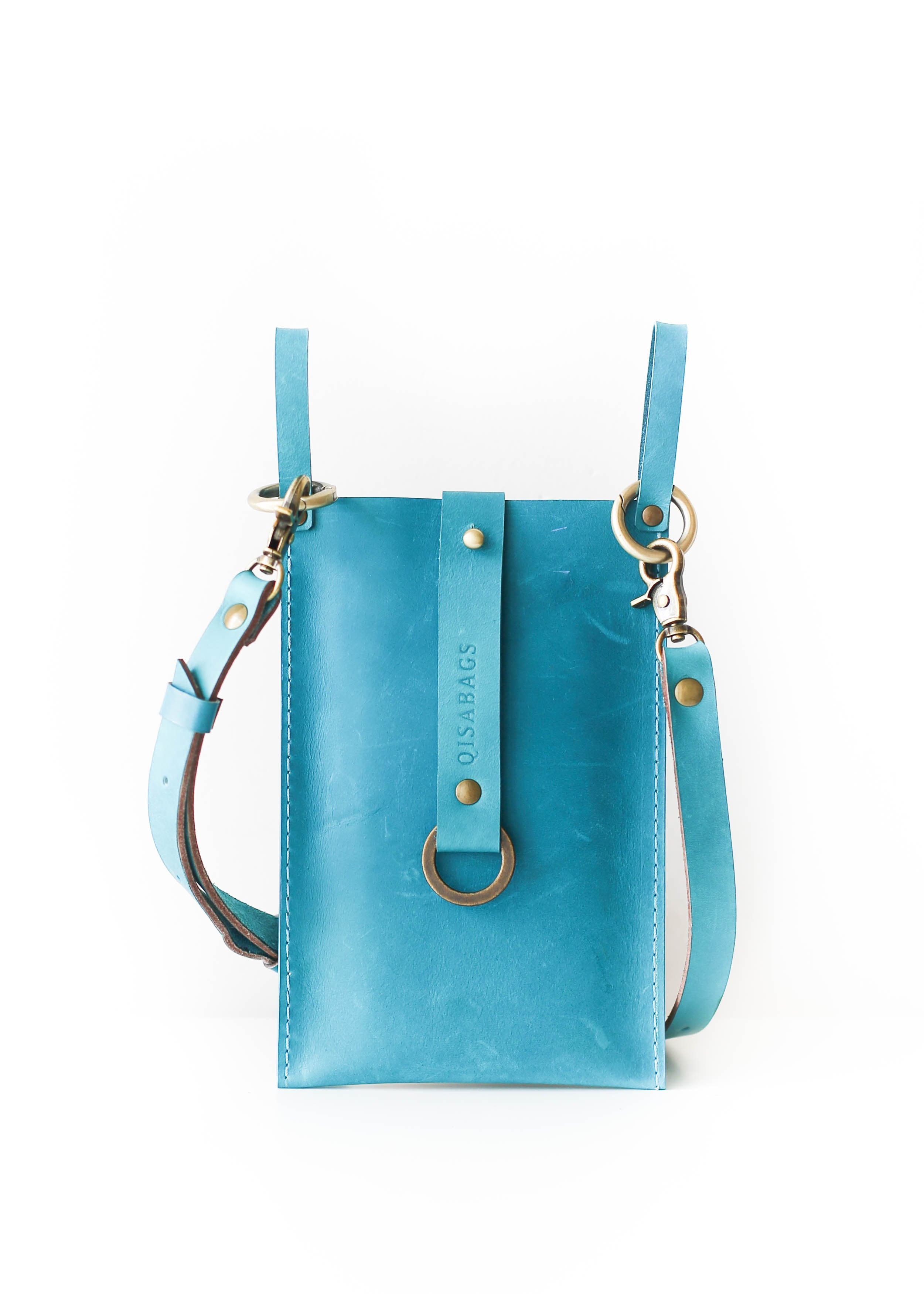 Sea Blue Leather Phone Bag