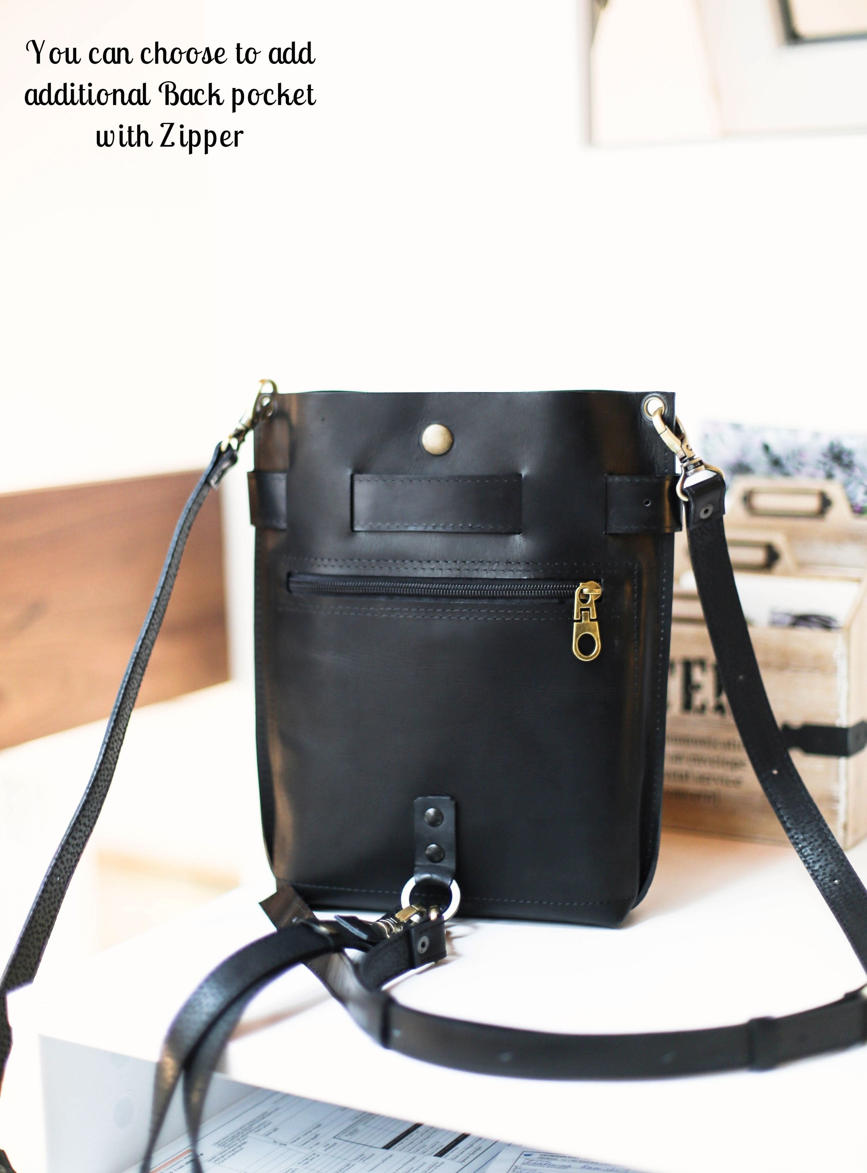 Black Leather Bag Small Convertible No Extra Pockets