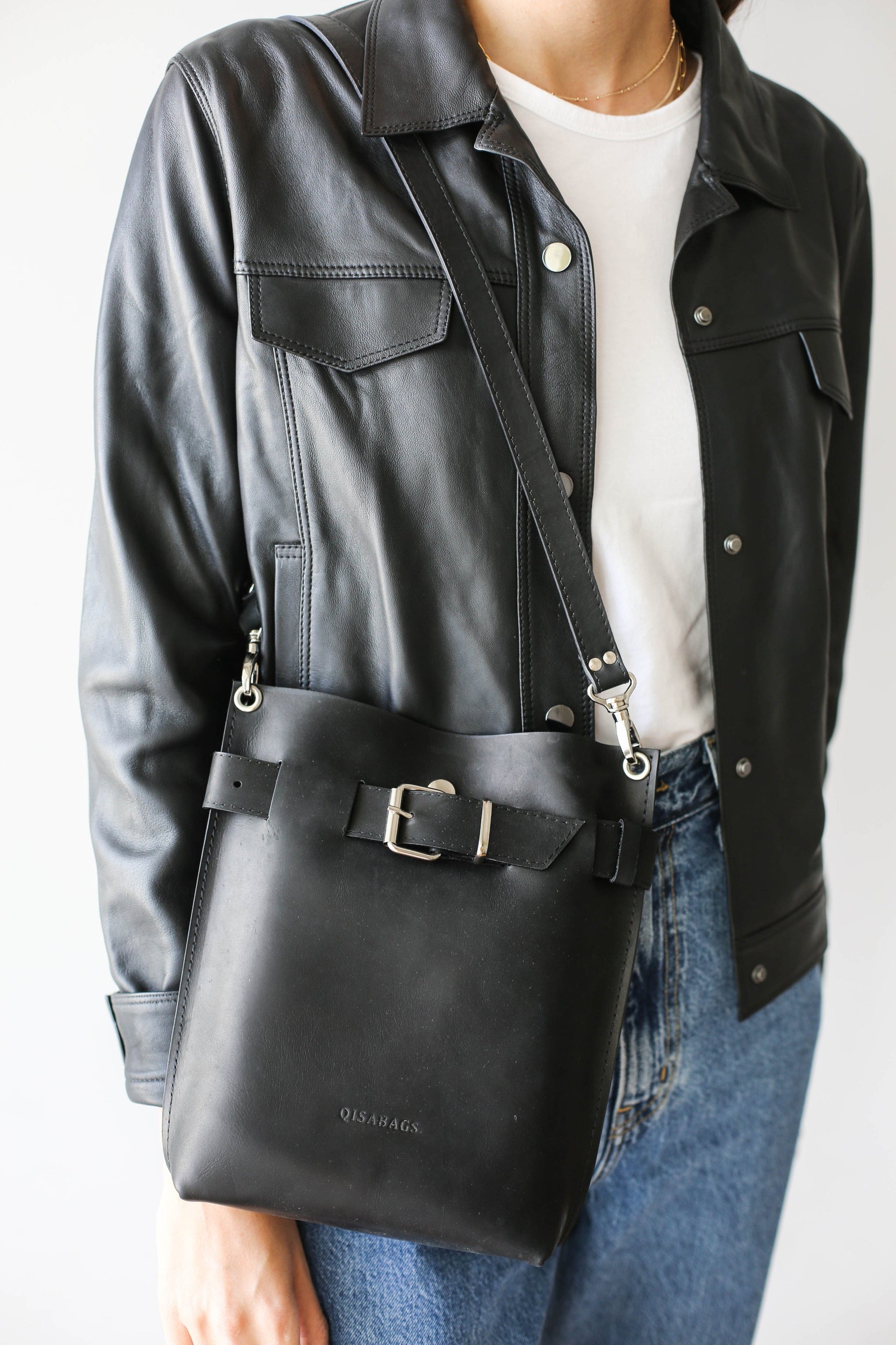 black leather shoulder bag