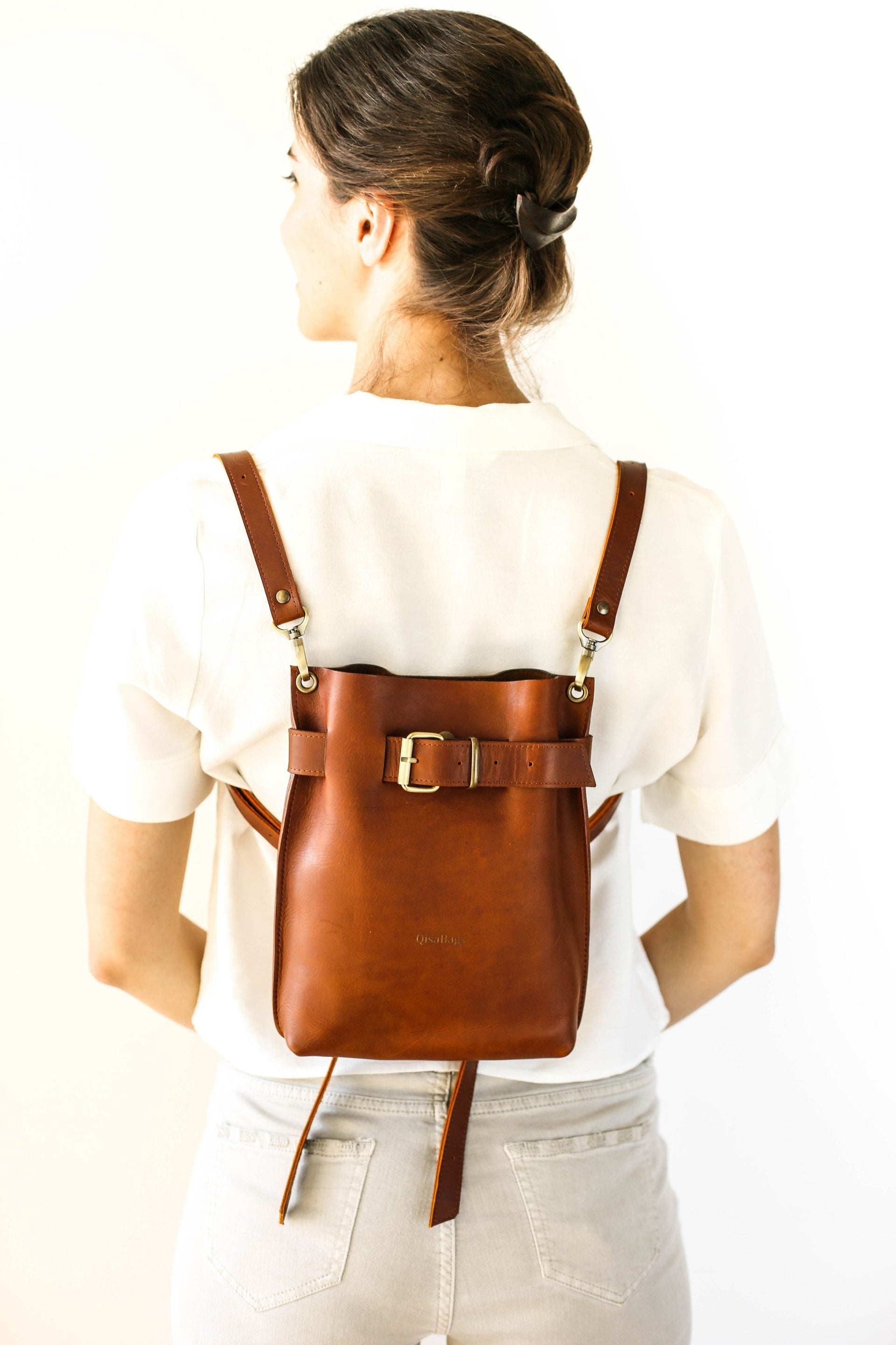 brown leather backpack womens 