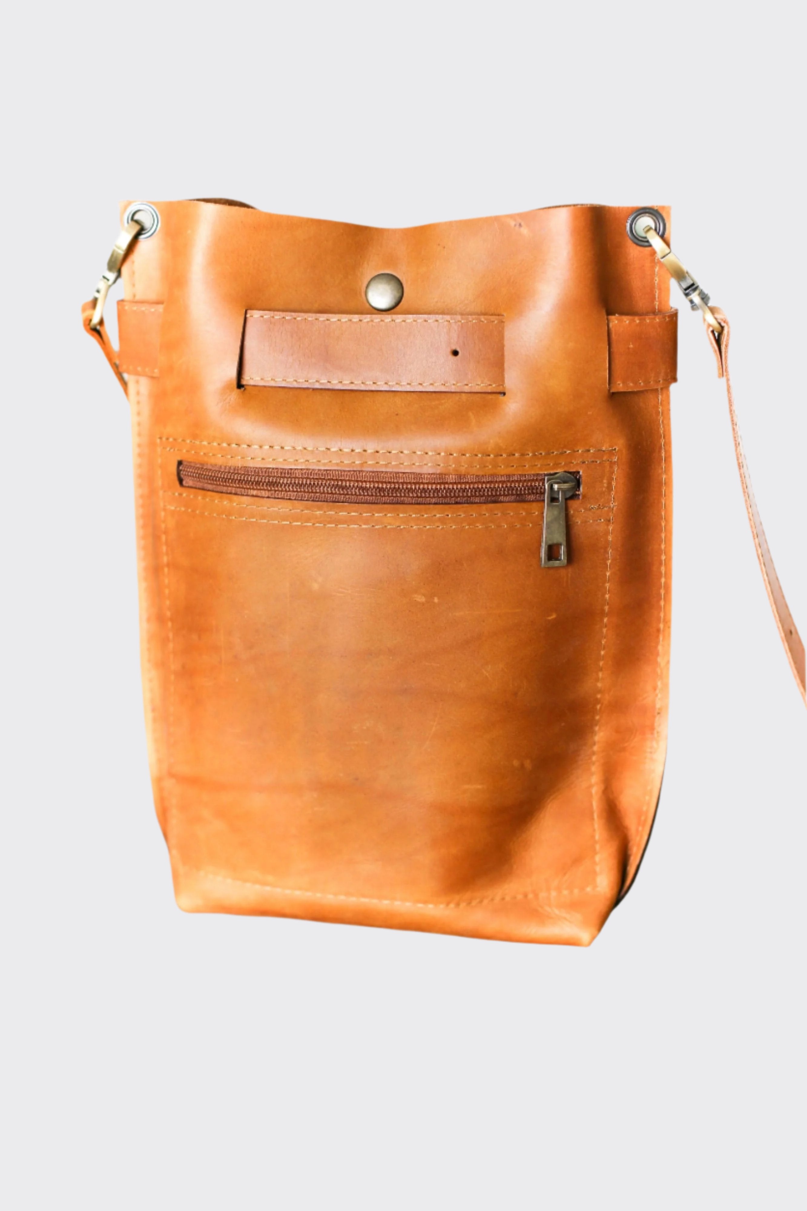 Small Brown Leather Bag with Chain