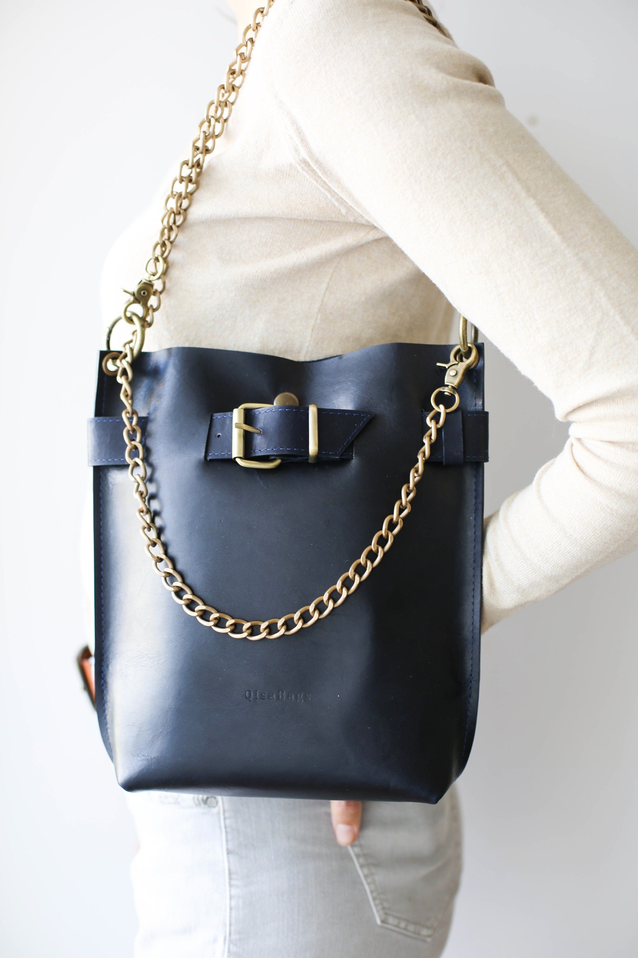 Small Dark Blue Leather Bag