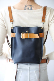 leather blue backpack for women