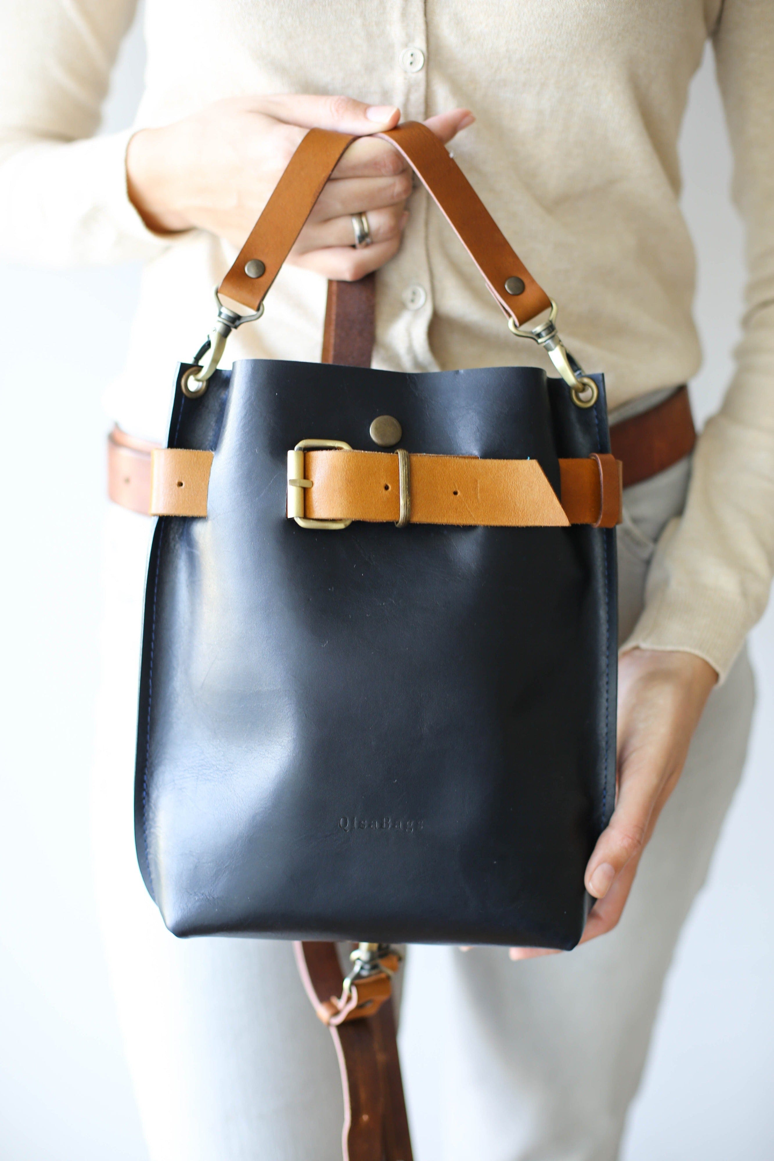 Small Dark Blue Leather Bag