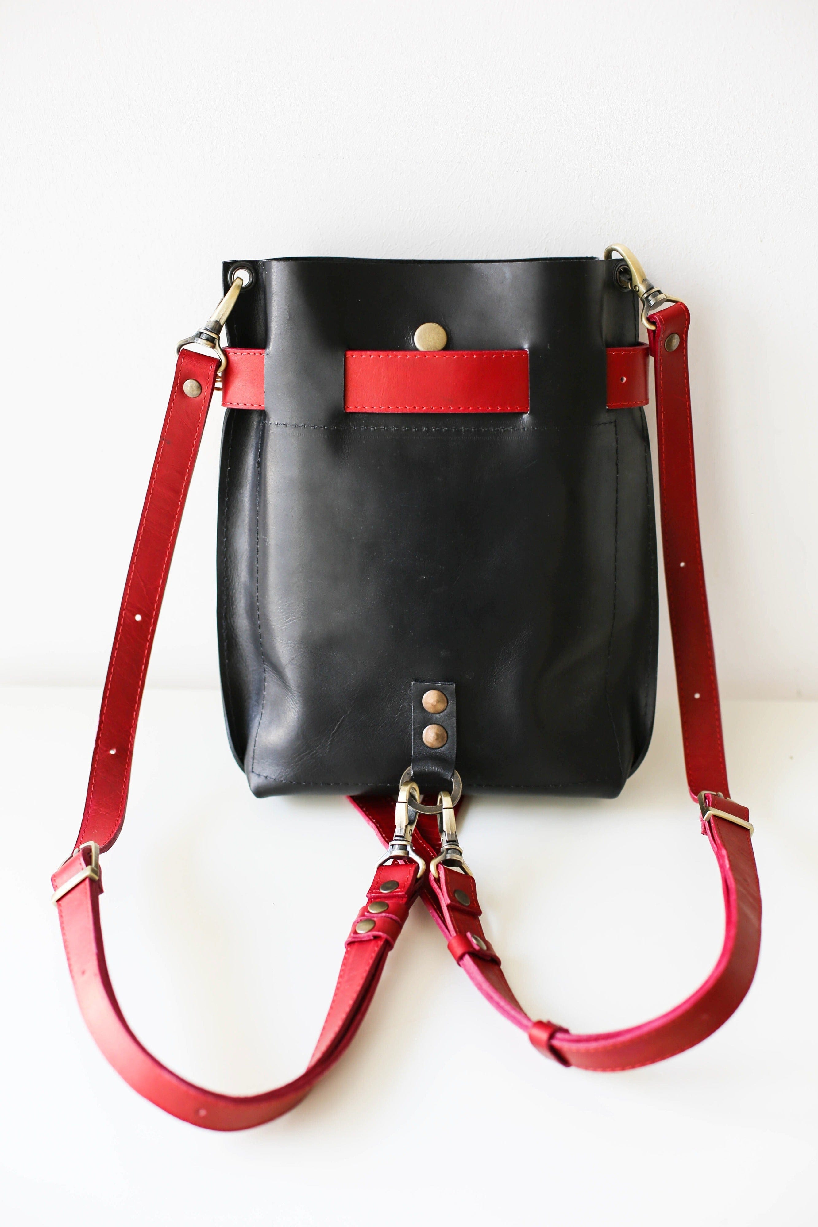 Black & Red Small Leather Bag - (dual color)