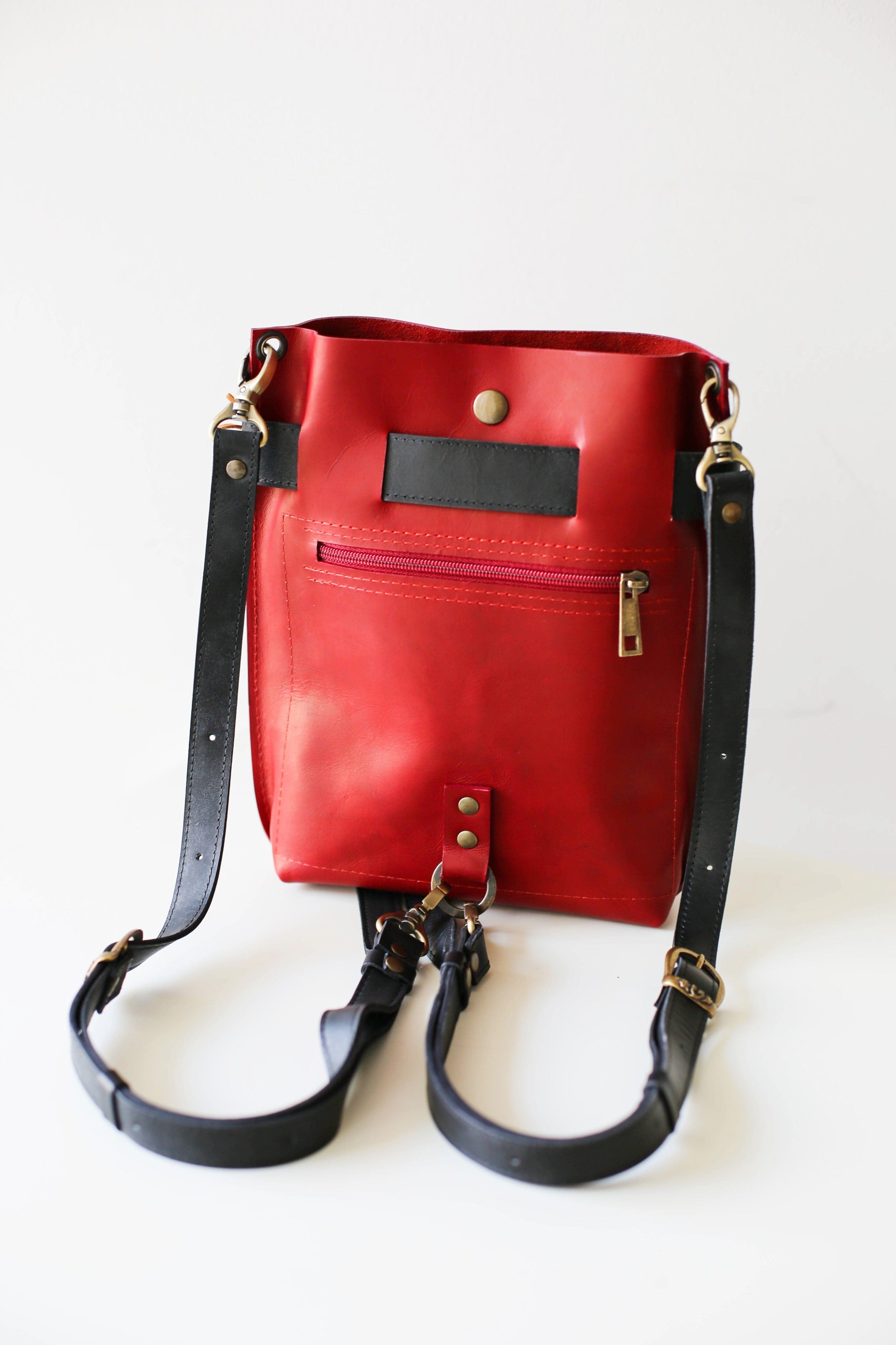 Black & Red Small Leather Bag - (dual color)