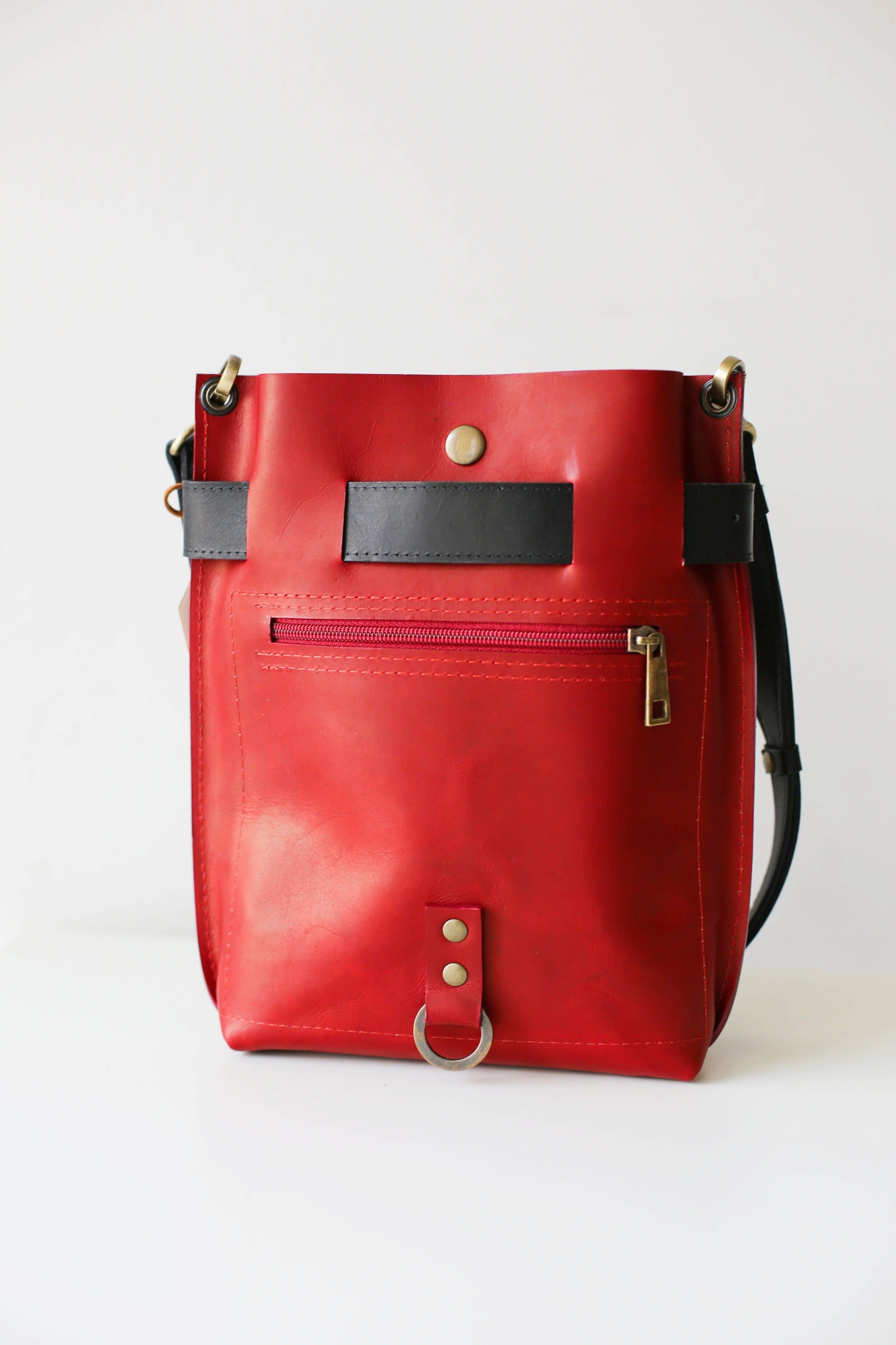 Black & Red Small Leather Bag - (dual color)