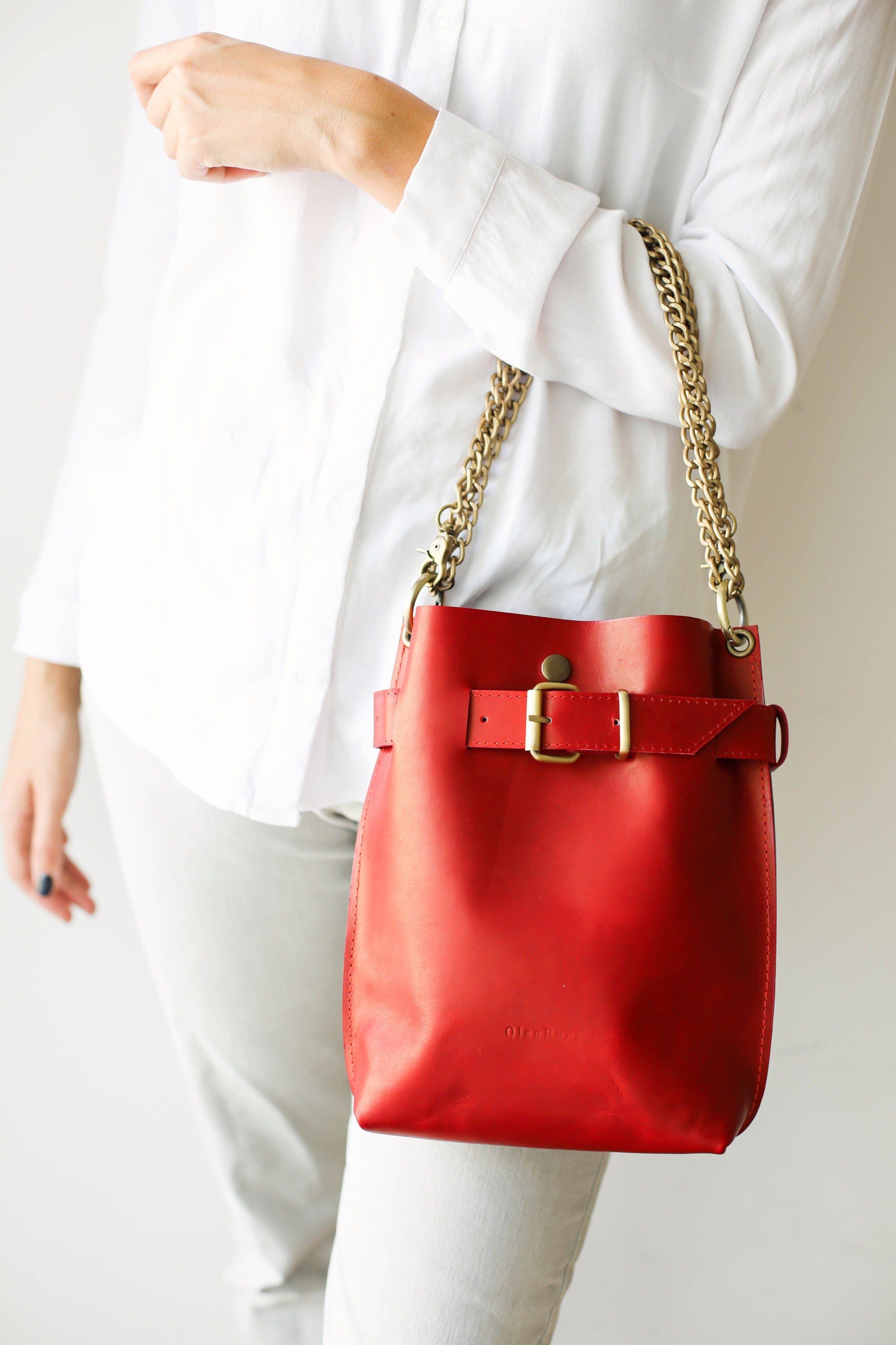 Red leather online bag