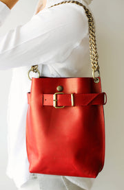 Red Leather Handbag with chain