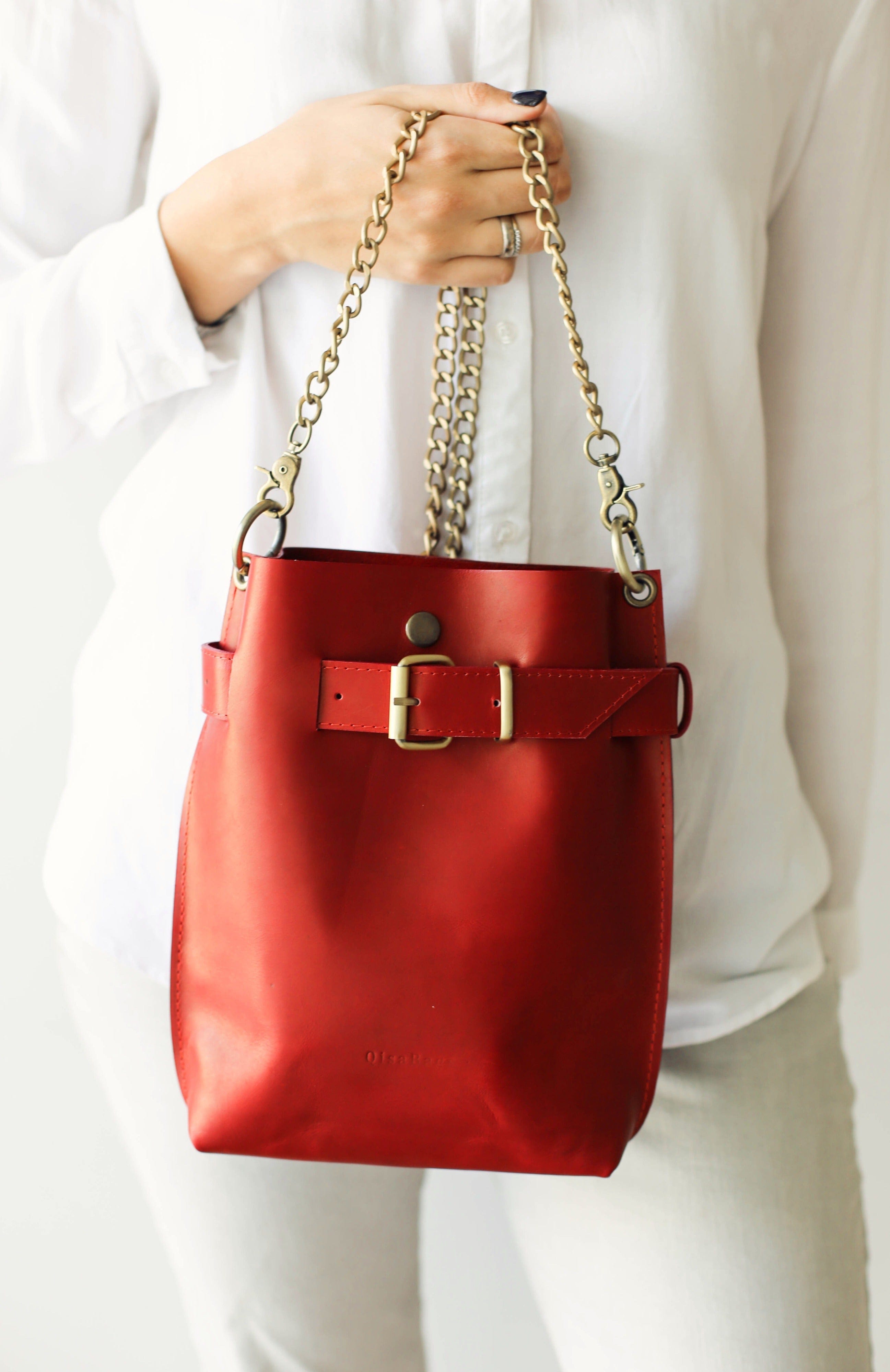 Small red leather online purse