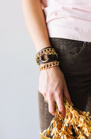 Leather Bracelet with Golden chain