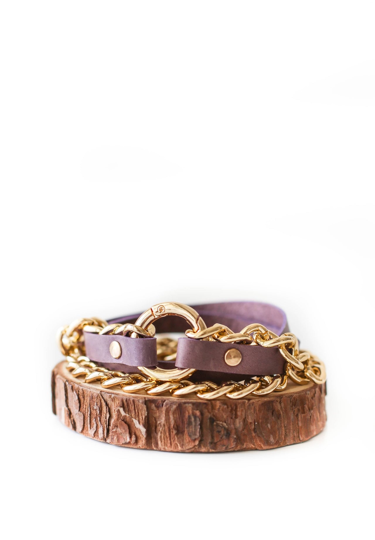Small Ring Purple Leather Bracelet w/ Chain