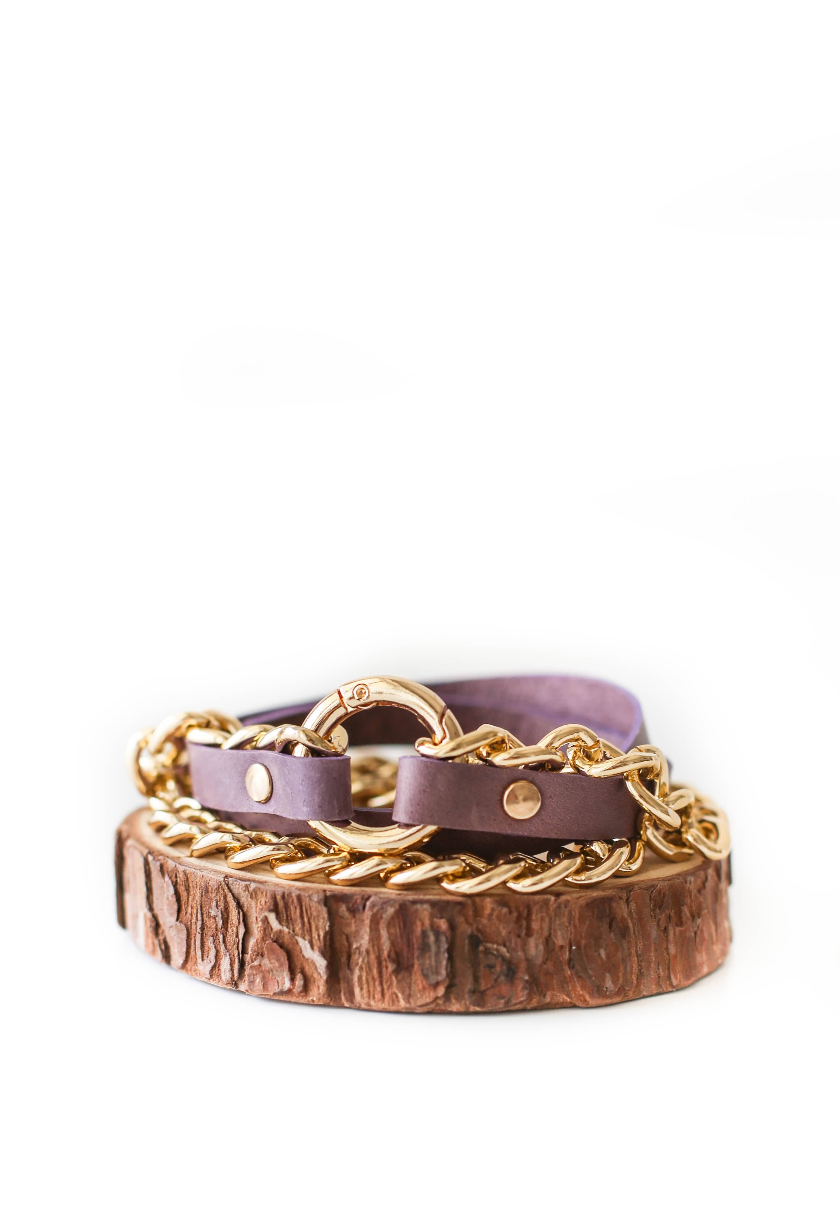 Small Ring Lilac Leather Bracelet w/ Chain