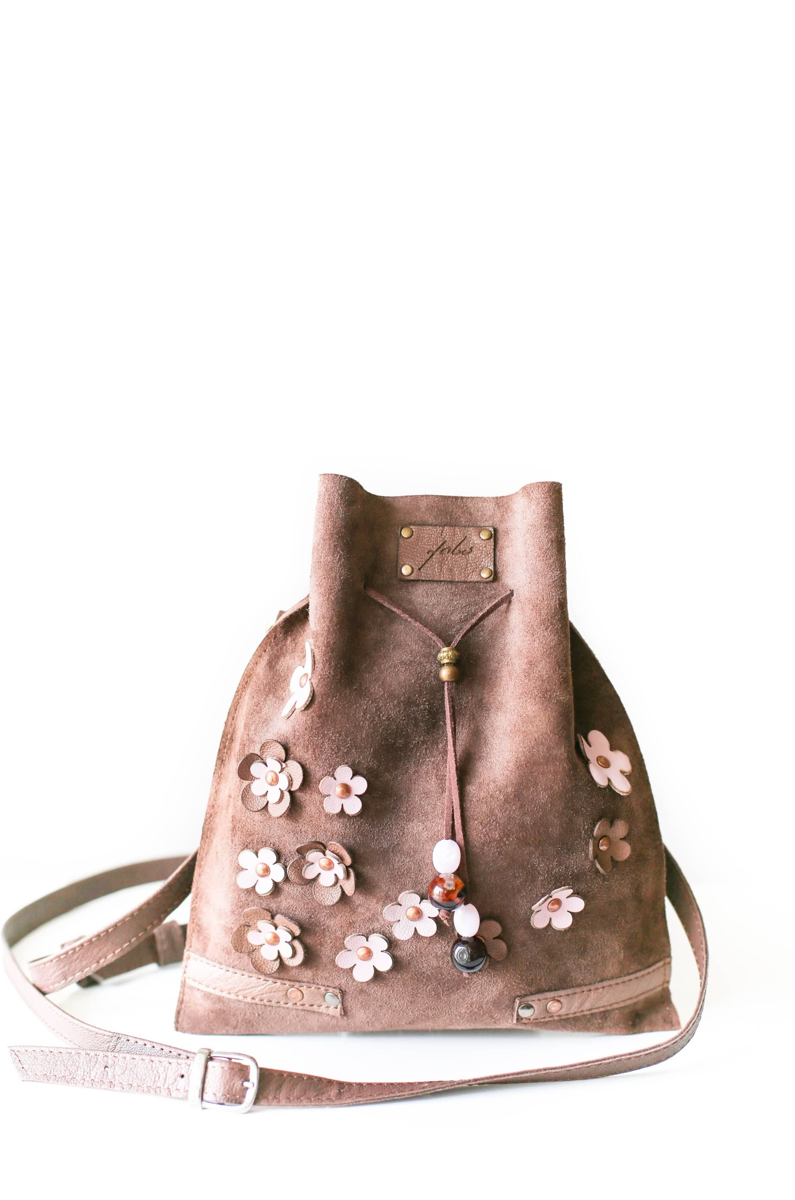 Leather Bag with Flowers