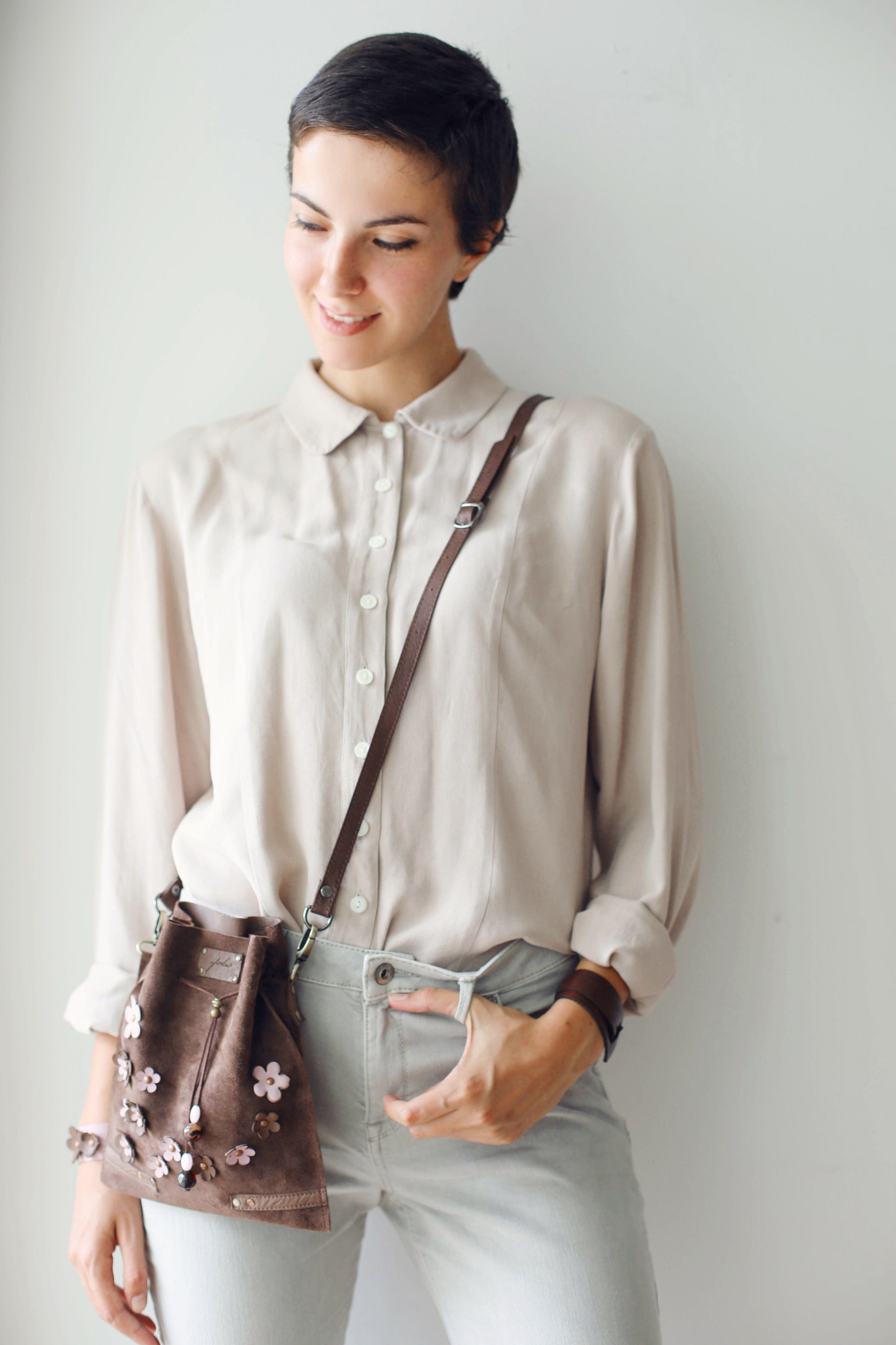 Soft Suede Leather Pouch Bag | Women's Pouches - Qisabags