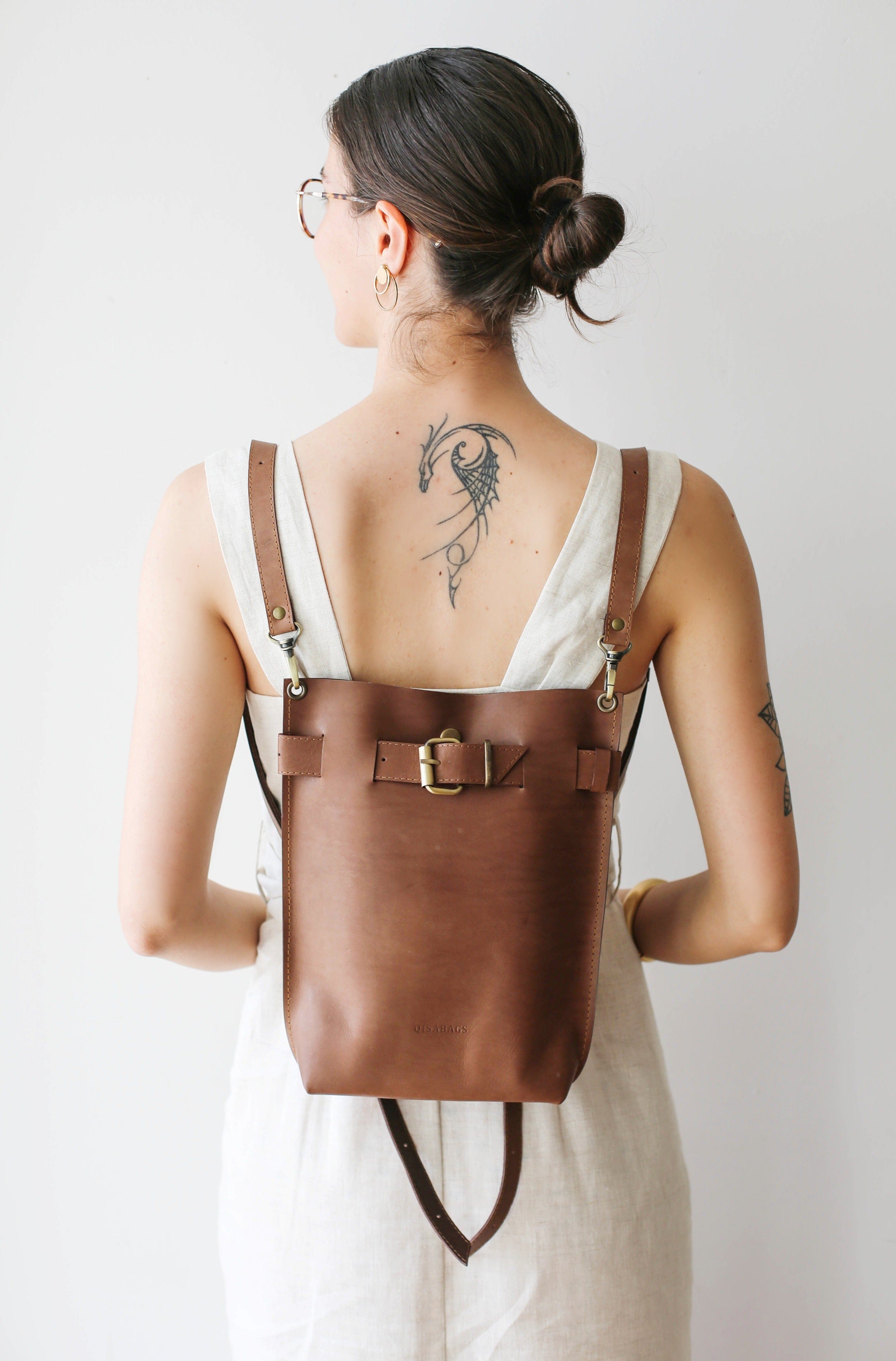 Taupe shop leather backpack