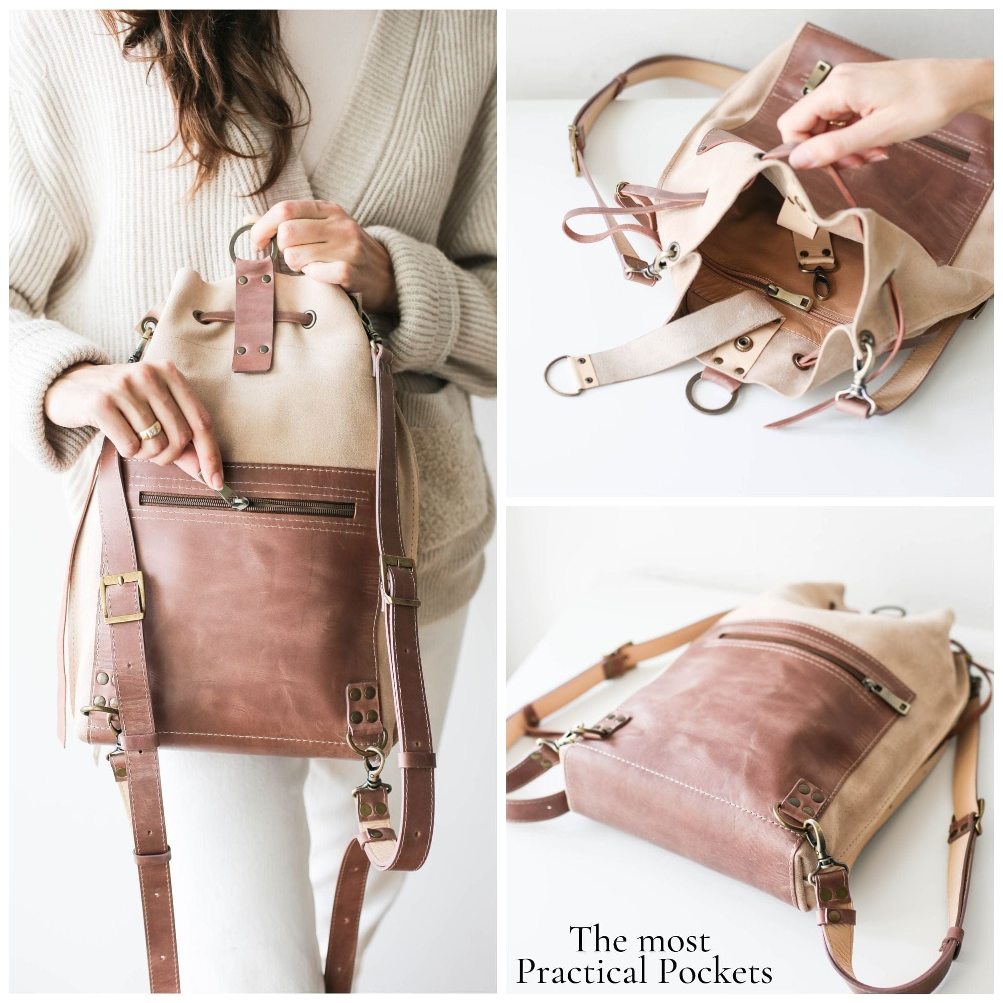 Leather Drawstring Backpack | Convertible Backpack