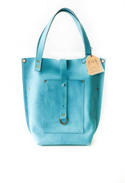 Blue leather tote