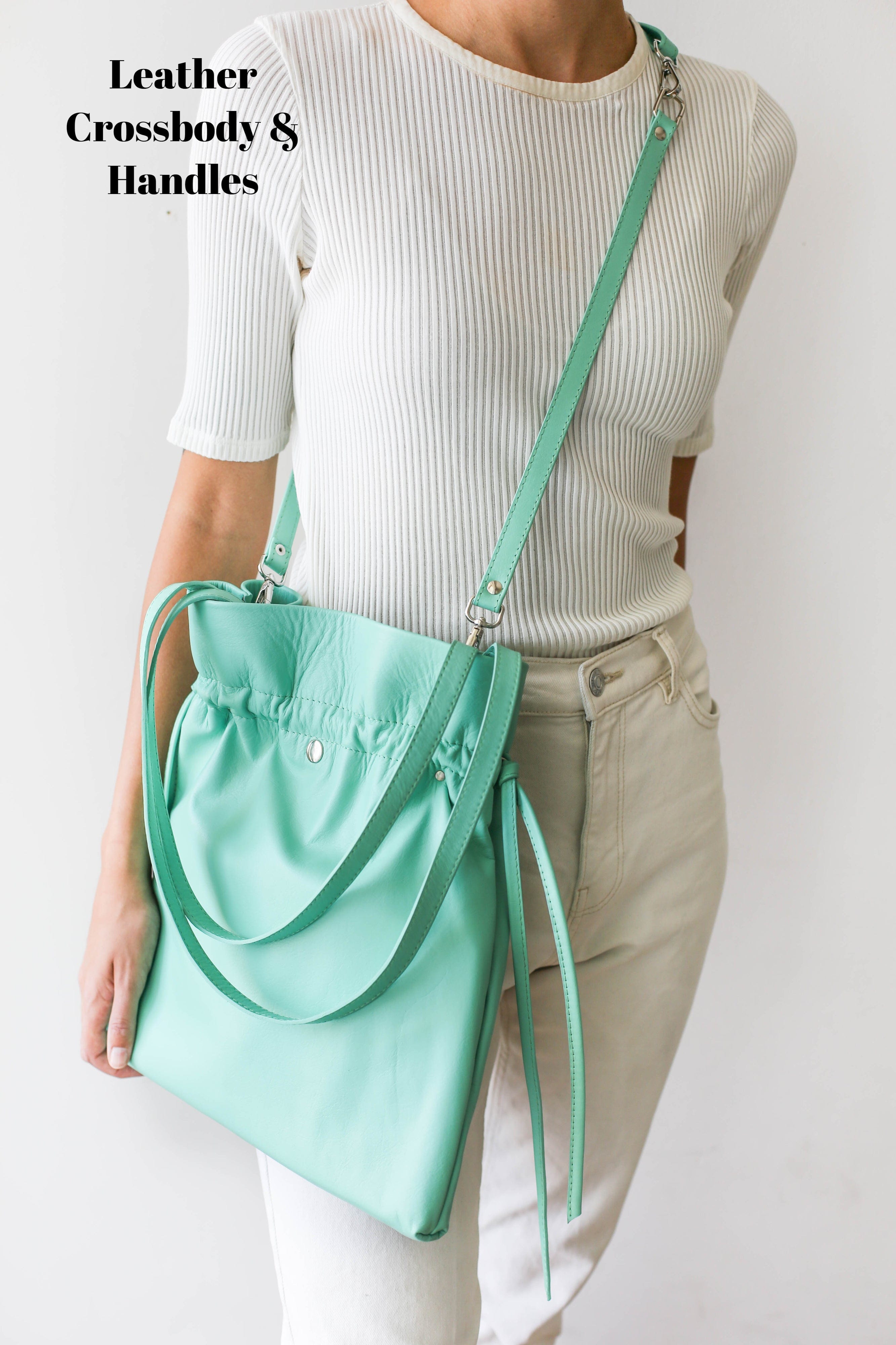 Turquoise Leather Drawstring Backpack